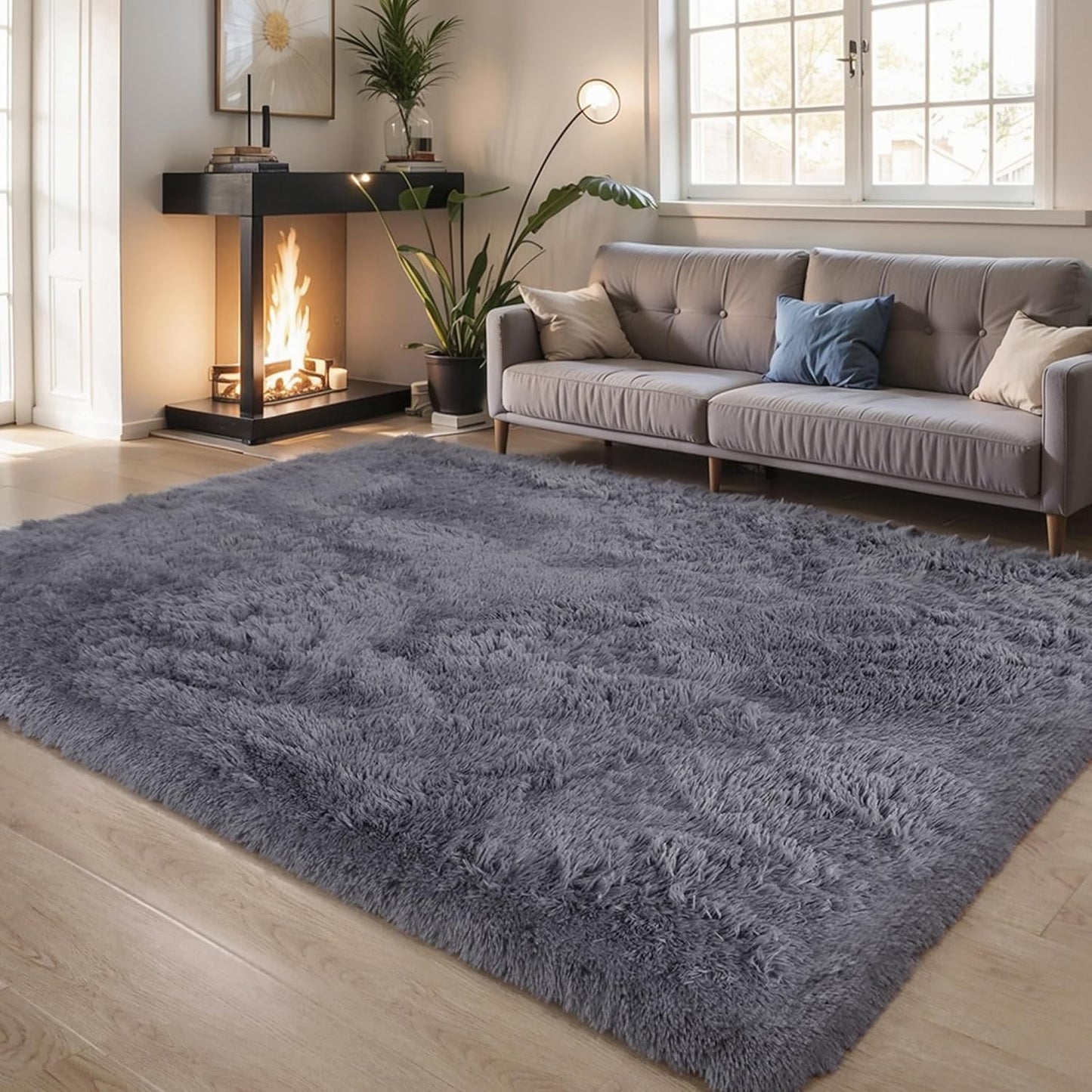 4x6 Light Grey Fluffy Shag Area Rug for Bedroom, Ultra Soft Fuzzy Plush Washable Carpet for Living Room, Modern Cozy Non Skid Furry Shaggy Rug for Kids Baby Boys Nursery Dorm,Tie-Dye Gray