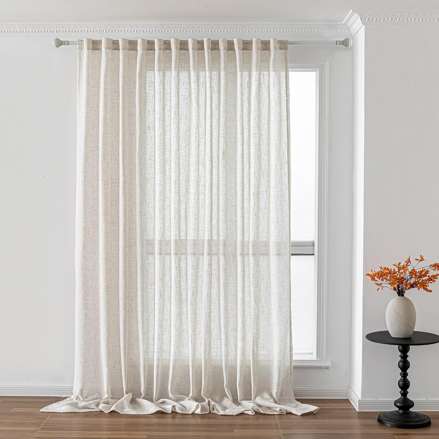 MYSKY HOME Linen Curtains for Living Room, Natural Semi Sheer Curtains & Drapes 84 inches Length 2 Panels Set Farmhouse Country Boho Style Back Tab Draperies for Sliding Glass Door, 50" Wide, Linen