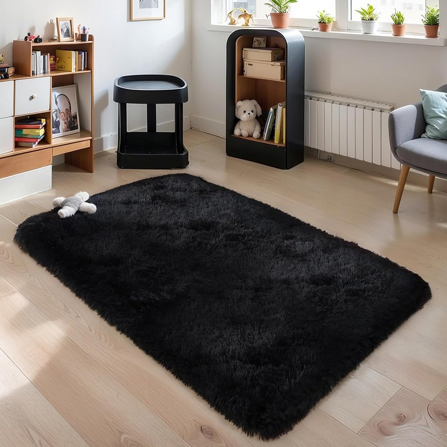 4x6 Light Grey Fluffy Shag Area Rug for Bedroom, Ultra Soft Fuzzy Plush Washable Carpet for Living Room, Modern Cozy Non Skid Furry Shaggy Rug for Kids Baby Boys Nursery Dorm,Tie-Dye Gray