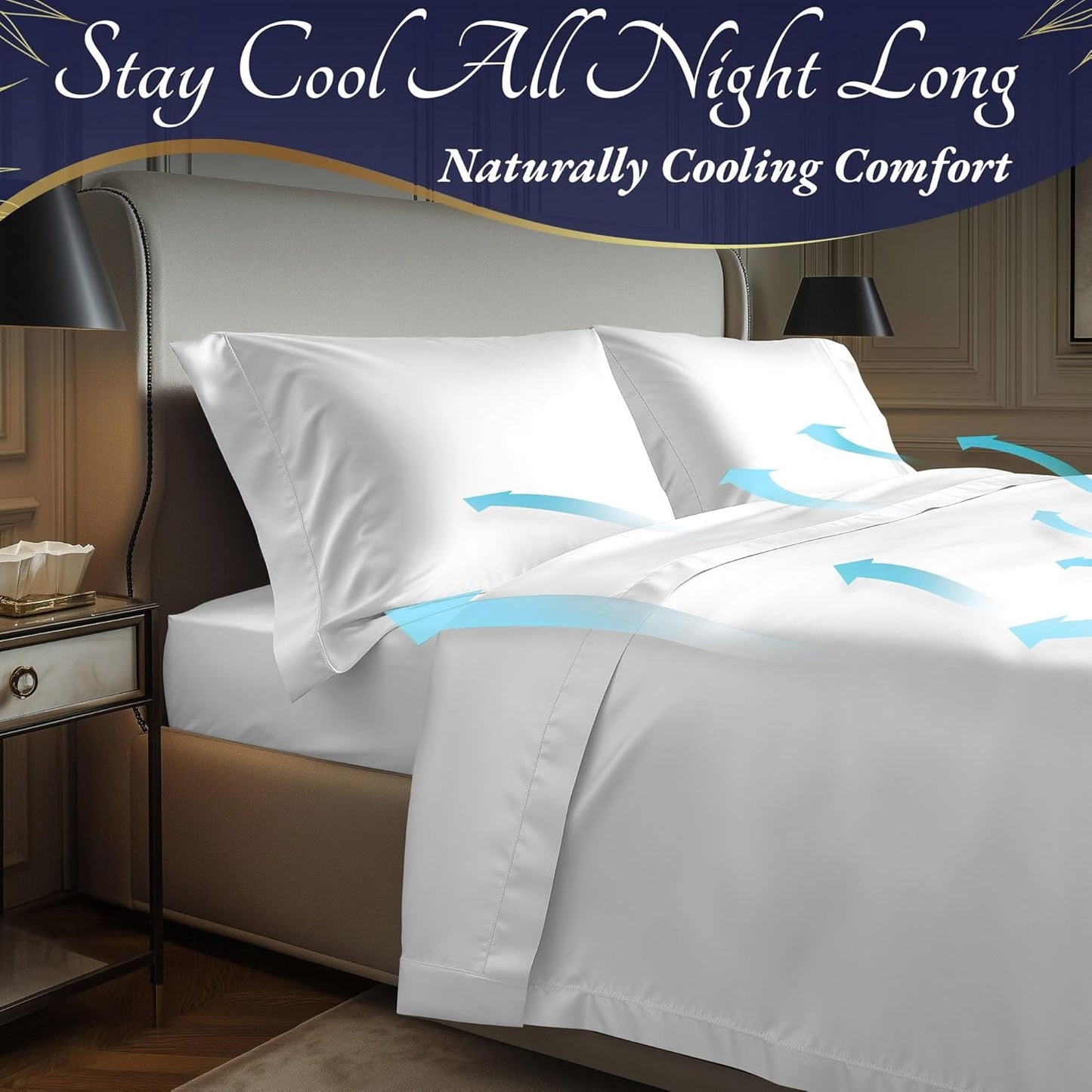 DECOLURE 100% Viscose Derived from Bamboo Sheets King Size 4pcs - Ultra Soft & Luxuriously Cooling, 17" Deep Pocket, Double Stitching, Perfect for Hot Sleepers - King Bed Sheets (White)