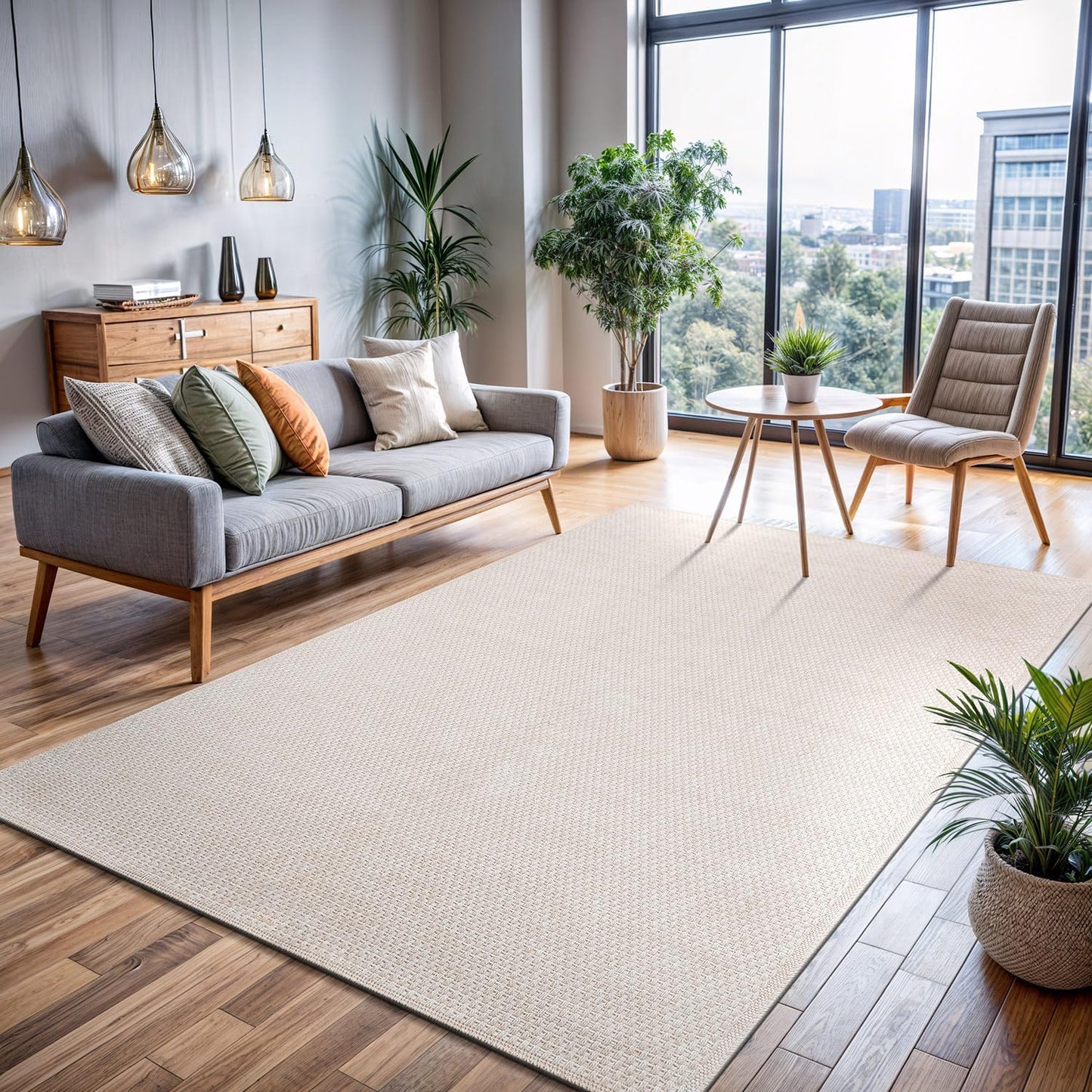 CAMILSON Easy Jute Rug 8x10, Indoor Outdoor Natural Color Fiber Area Rugs for Living Room and Patio Rug Herringbone Seagrass Boho Woven Design Easy-Cleaning Washable Outside Carpet Alfombras 8 x 10