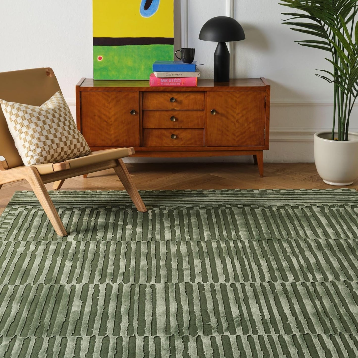 Soloba 6'7"x9' Washable Area Rug for Living Room Bedroom - 100% Recycled Oeko-TEX Certified, Medium Pile, Green