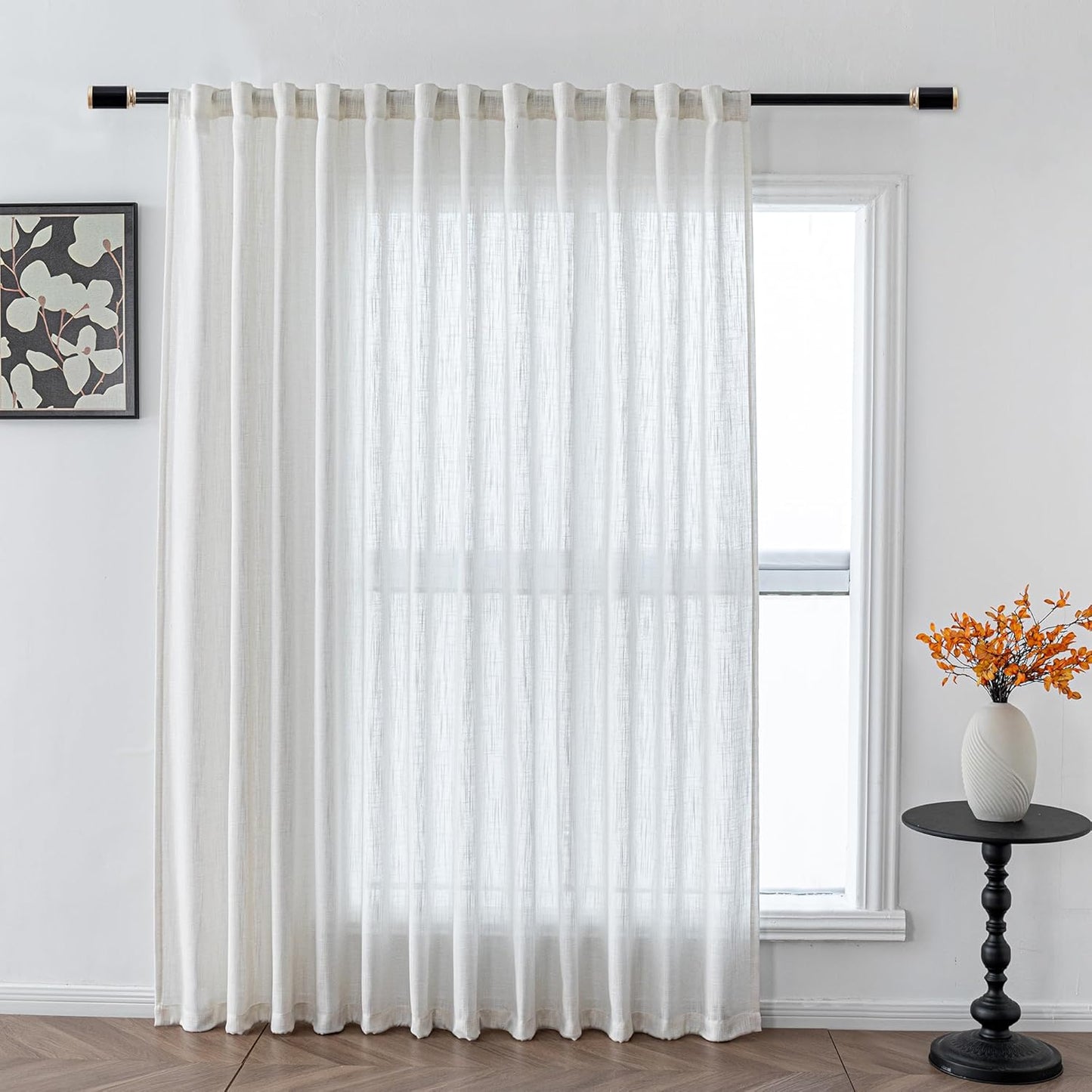 MYSKY HOME Linen Curtains for Living Room, Natural Semi Sheer Curtains & Drapes 84 inches Length 2 Panels Set Farmhouse Country Boho Style Back Tab Draperies for Sliding Glass Door, 50" Wide, Linen