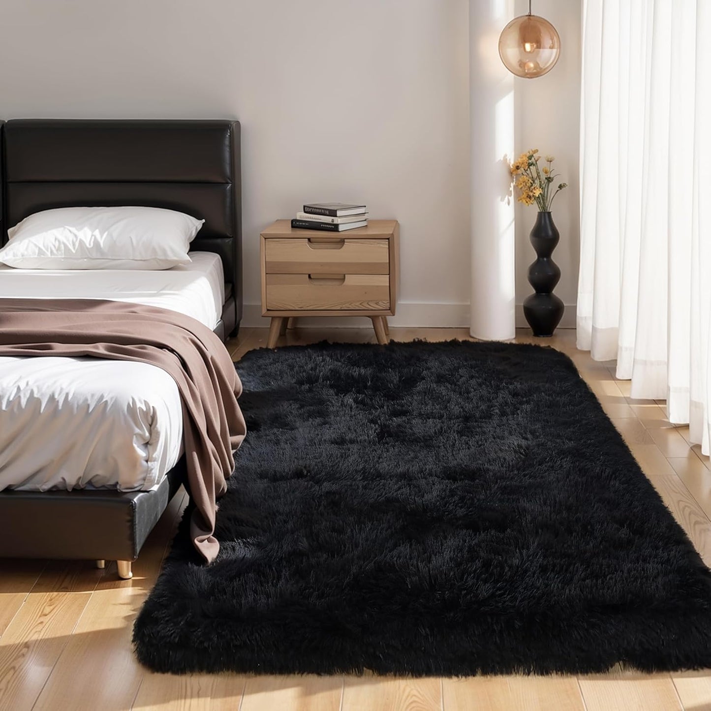 4x6 Light Grey Fluffy Shag Area Rug for Bedroom, Ultra Soft Fuzzy Plush Washable Carpet for Living Room, Modern Cozy Non Skid Furry Shaggy Rug for Kids Baby Boys Nursery Dorm,Tie-Dye Gray