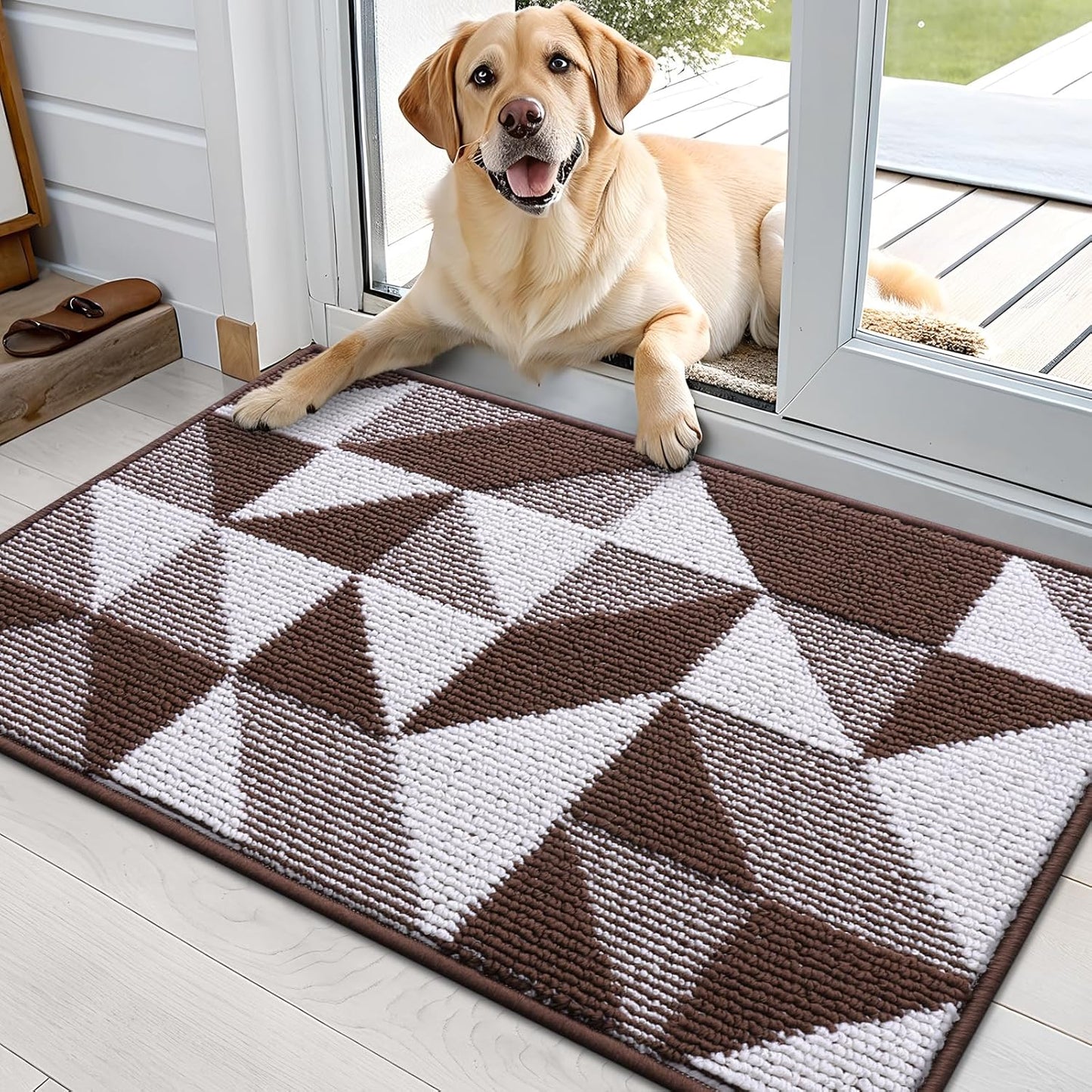 OLANLY Door Mat Indoor Entrance Washable 32x20, Odor-Free Low-Profile Front Back Geometric Doormat, Absorbent Resist Dirt Entry Carpet, Easy to Clean Sturdy Inside Floor Mats for Entryway, Black