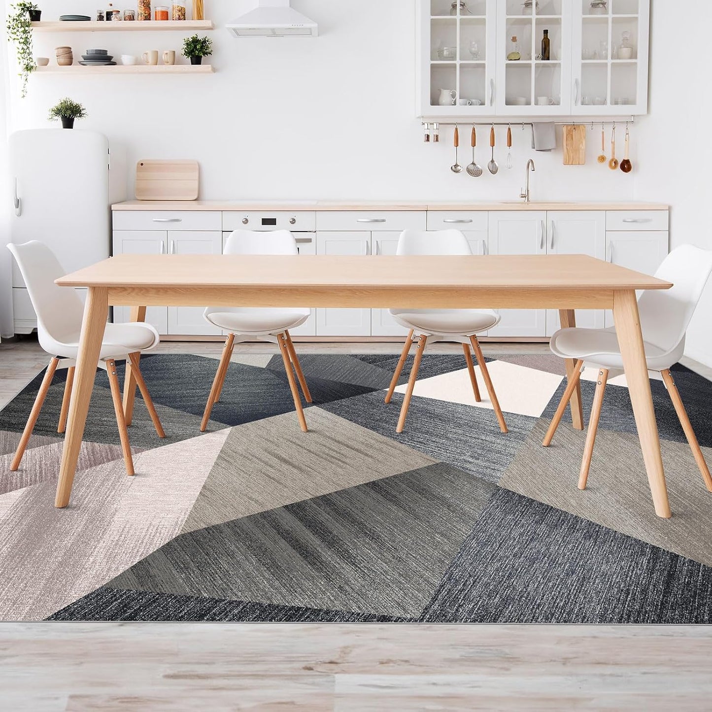 HOMFINE Washable Modern Area Rug - Geometry Style 4x6 Rugs for Living Room, Bedroom, Machine Washable Rug Soft Non Slip Non Shedding Area Rug - Green, 4'x6'