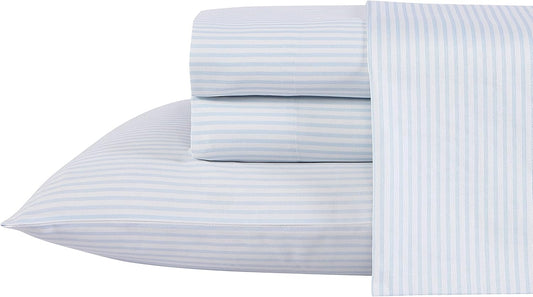Laura Ashley - Queen Bed Sheets, Smooth & Silky Sateen Cotton Bedding with Matching Pillowcases, Deep Pocket, Oeko-Tex Certified (Ramona Blue)