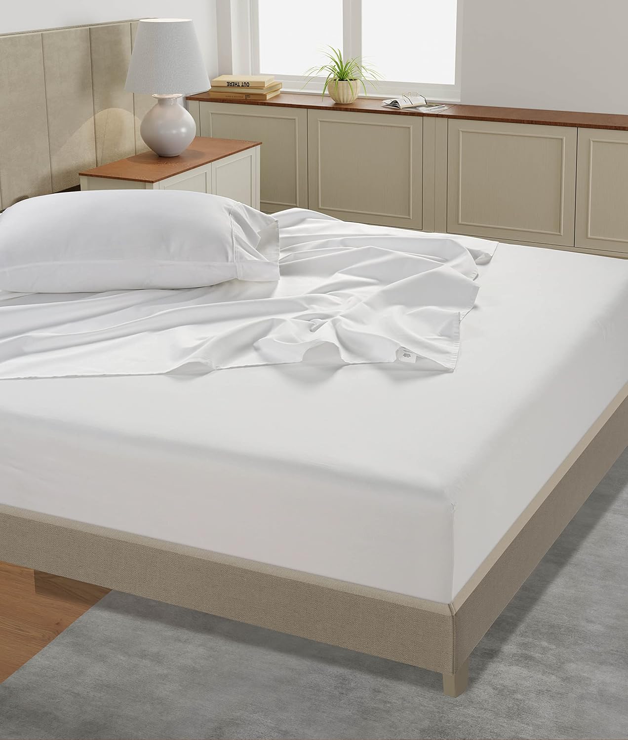 LANE LINEN 100% Cotton Sheets – 450 Thread Count Naturally Cooling Twin Sheets Set, Soft & Comfy Sateen Weave, Deep Pocket Fits 15” Mattress, Fade-Resistant Hotel Bedding, White