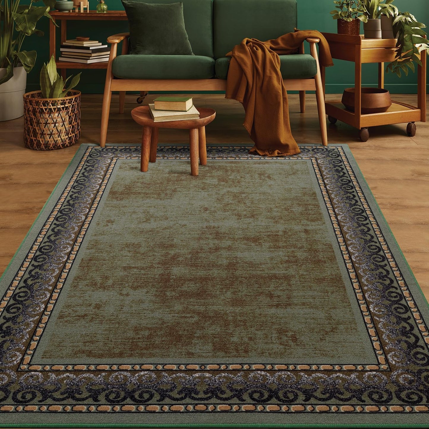 Antep Rugs Alfombras Bordered Modern 5x7 Non-Slip (Non-Skid) Low Pile Rubber Backing Indoor Area Rug (Maroon Red, 5' x 7')