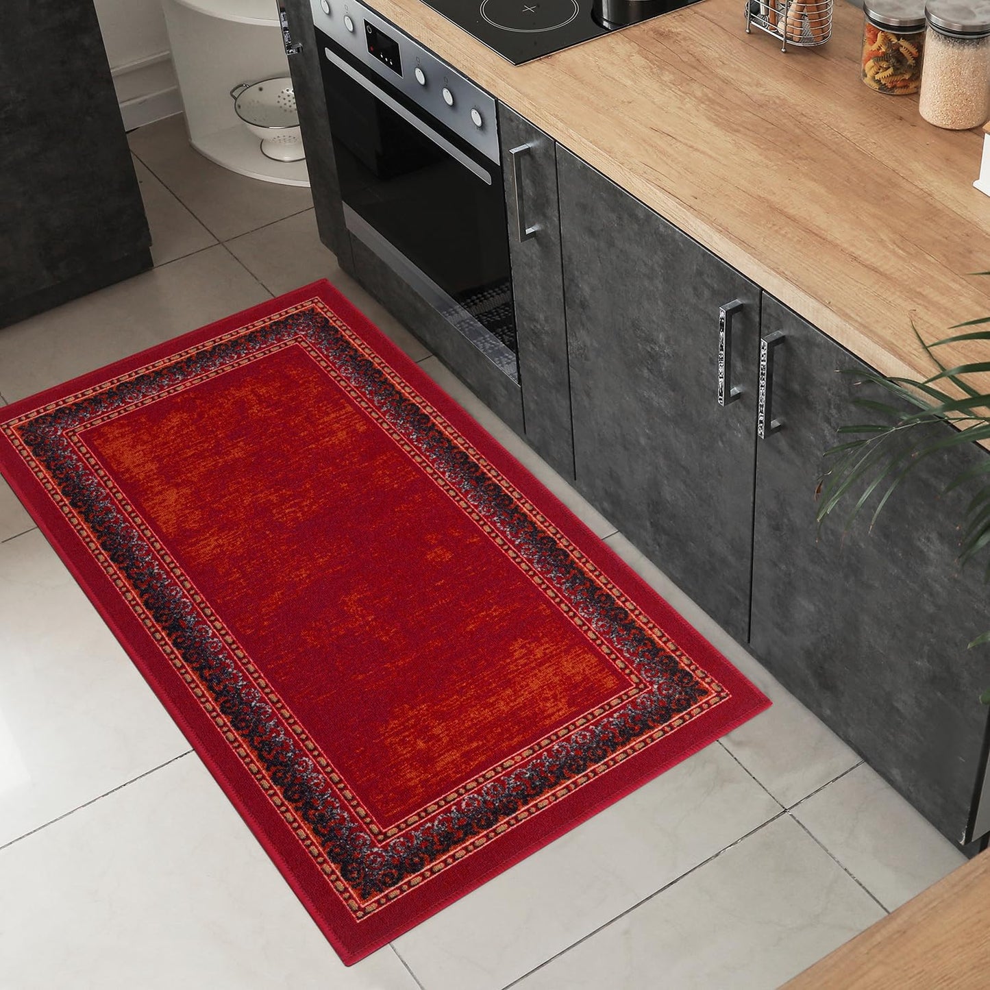 Antep Rugs Alfombras Bordered Modern 5x7 Non-Slip (Non-Skid) Low Pile Rubber Backing Indoor Area Rug (Maroon Red, 5' x 7')