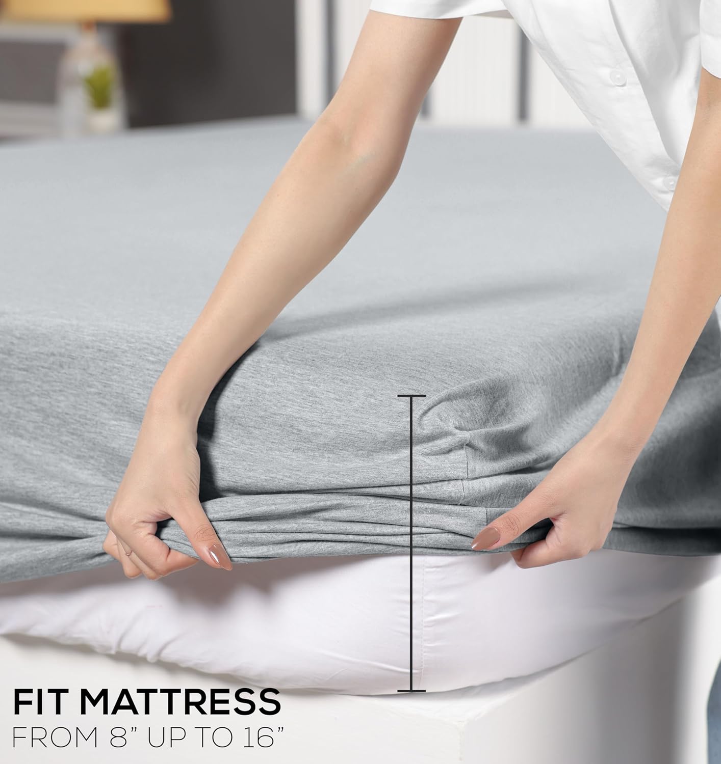 Utopia Bedding Queen Sheet Set - Jersey Knit Sheets 4 Piece – Cotton – Soft T-Shirt Stretchy Sheets (Heather Light Grey)