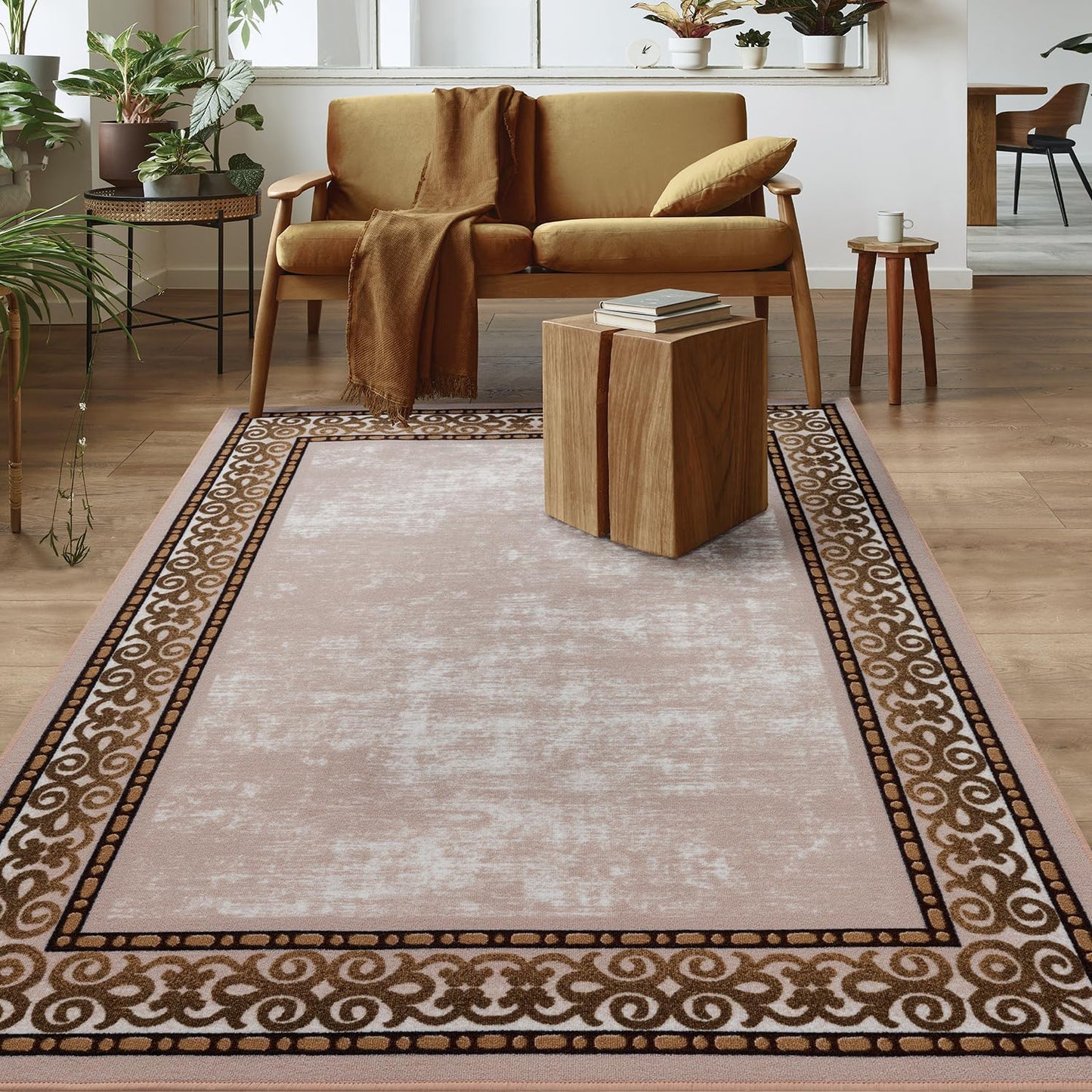 Antep Rugs Alfombras Bordered Modern 5x7 Non-Slip (Non-Skid) Low Pile Rubber Backing Indoor Area Rug (Maroon Red, 5' x 7')