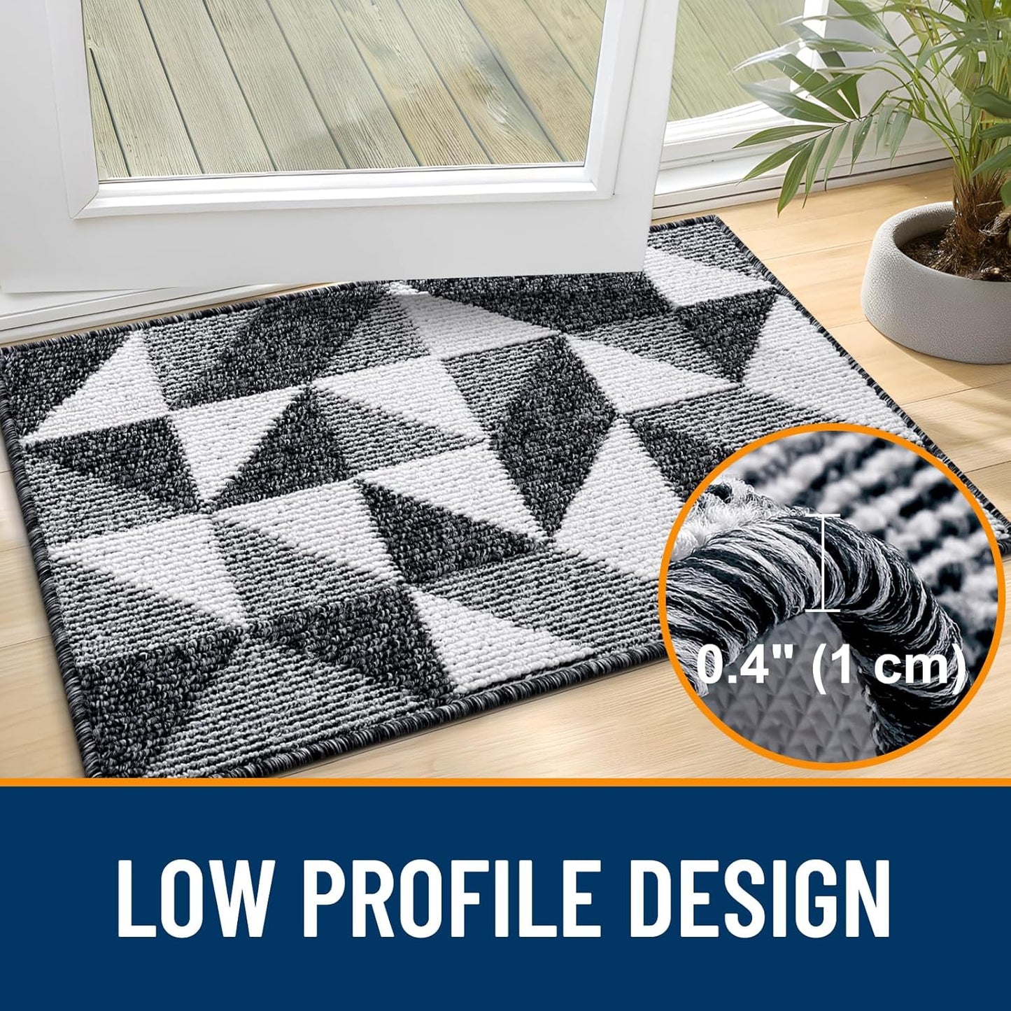 OLANLY Door Mat Indoor Entrance Washable 32x20, Odor-Free Low-Profile Front Back Geometric Doormat, Absorbent Resist Dirt Entry Carpet, Easy to Clean Sturdy Inside Floor Mats for Entryway, Black