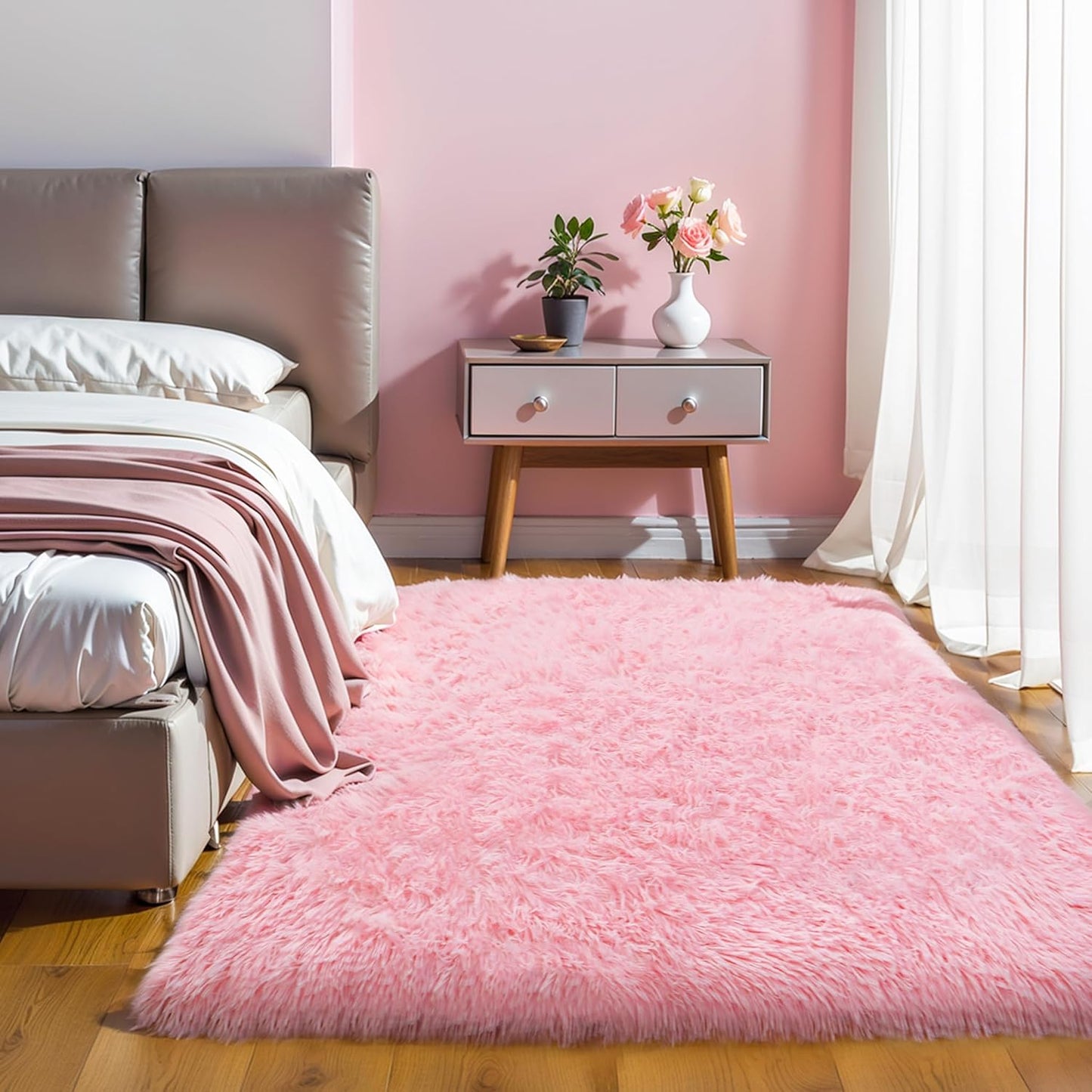 4x6 Light Grey Fluffy Shag Area Rug for Bedroom, Ultra Soft Fuzzy Plush Washable Carpet for Living Room, Modern Cozy Non Skid Furry Shaggy Rug for Kids Baby Boys Nursery Dorm,Tie-Dye Gray