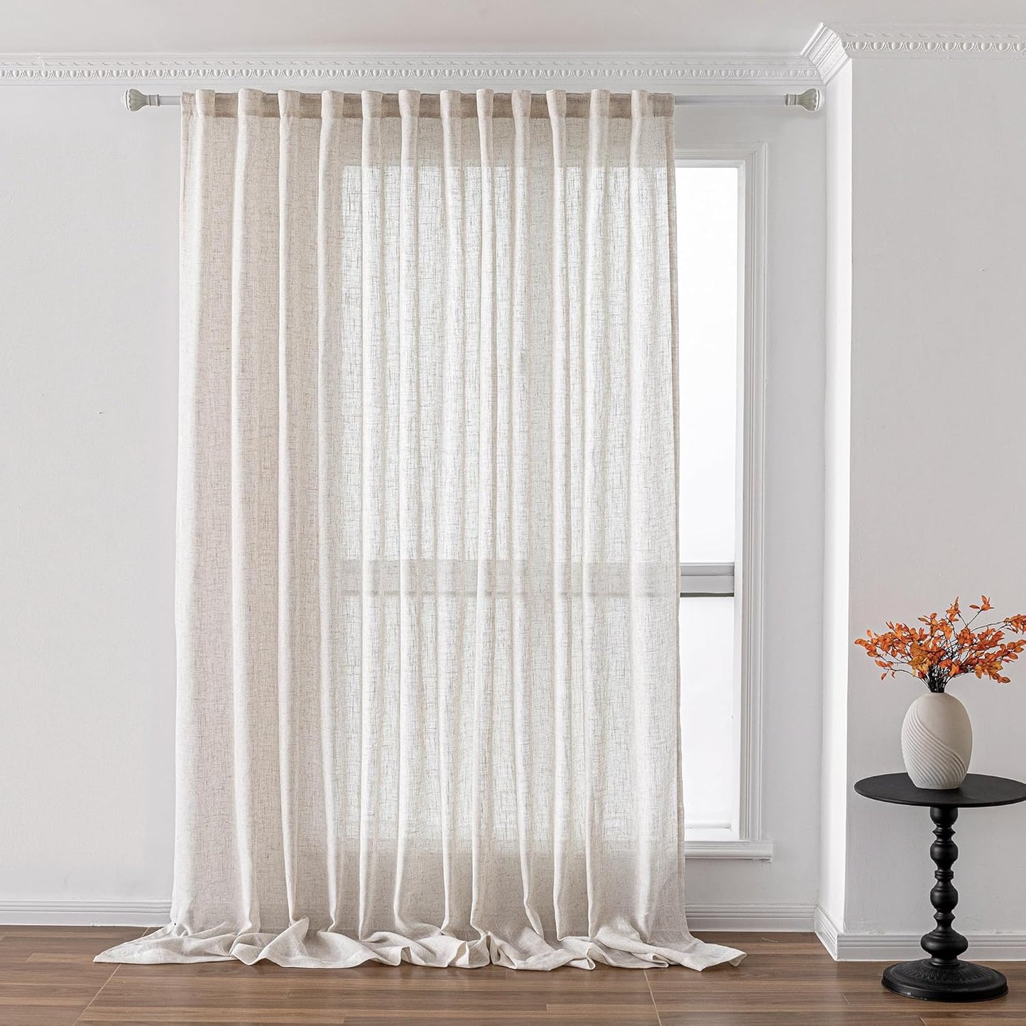 MYSKY HOME Linen Curtains for Living Room, Natural Semi Sheer Curtains & Drapes 84 inches Length 2 Panels Set Farmhouse Country Boho Style Back Tab Draperies for Sliding Glass Door, 50" Wide, Linen