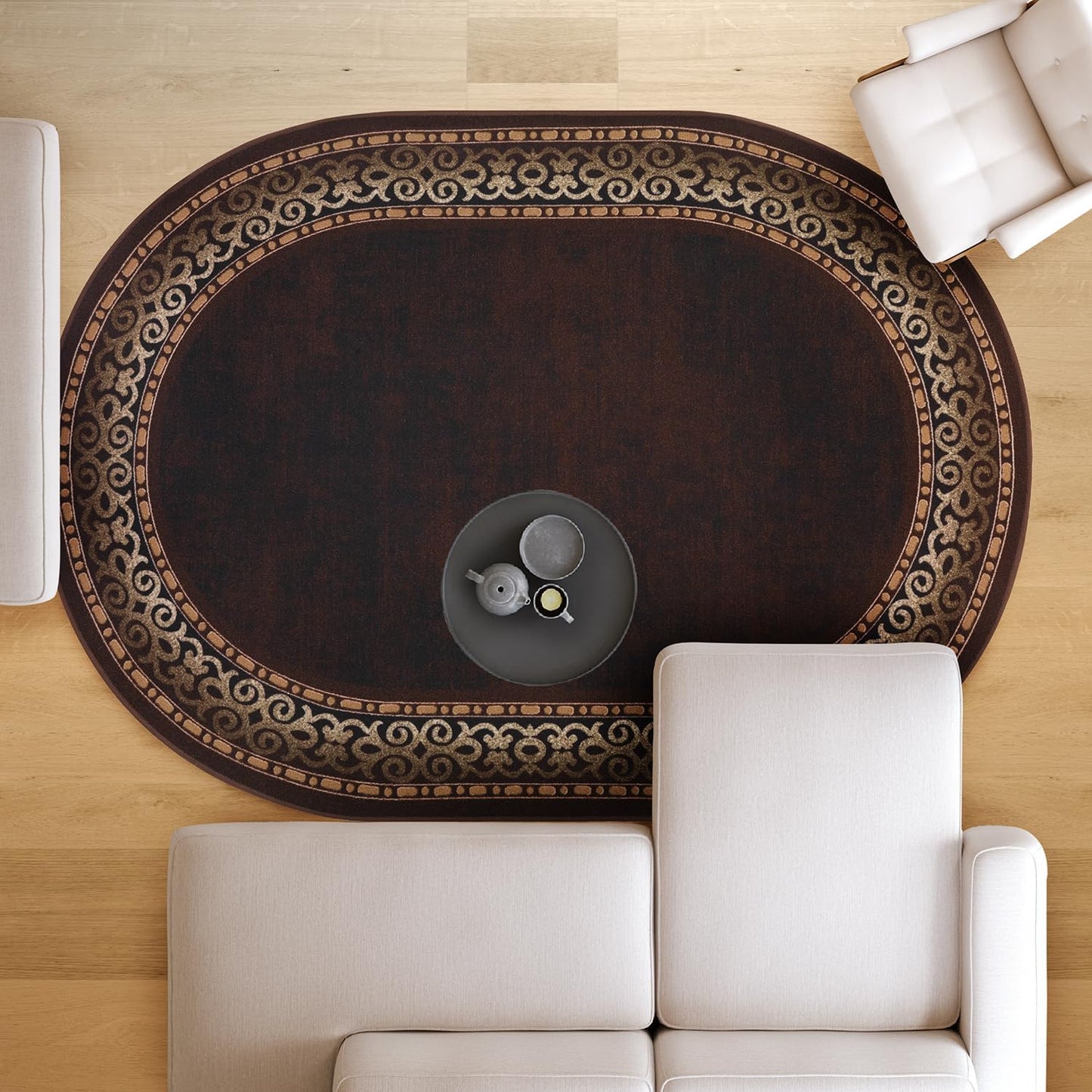 Antep Rugs Alfombras Bordered Modern 5x7 Non-Slip (Non-Skid) Low Pile Rubber Backing Indoor Area Rug (Maroon Red, 5' x 7')