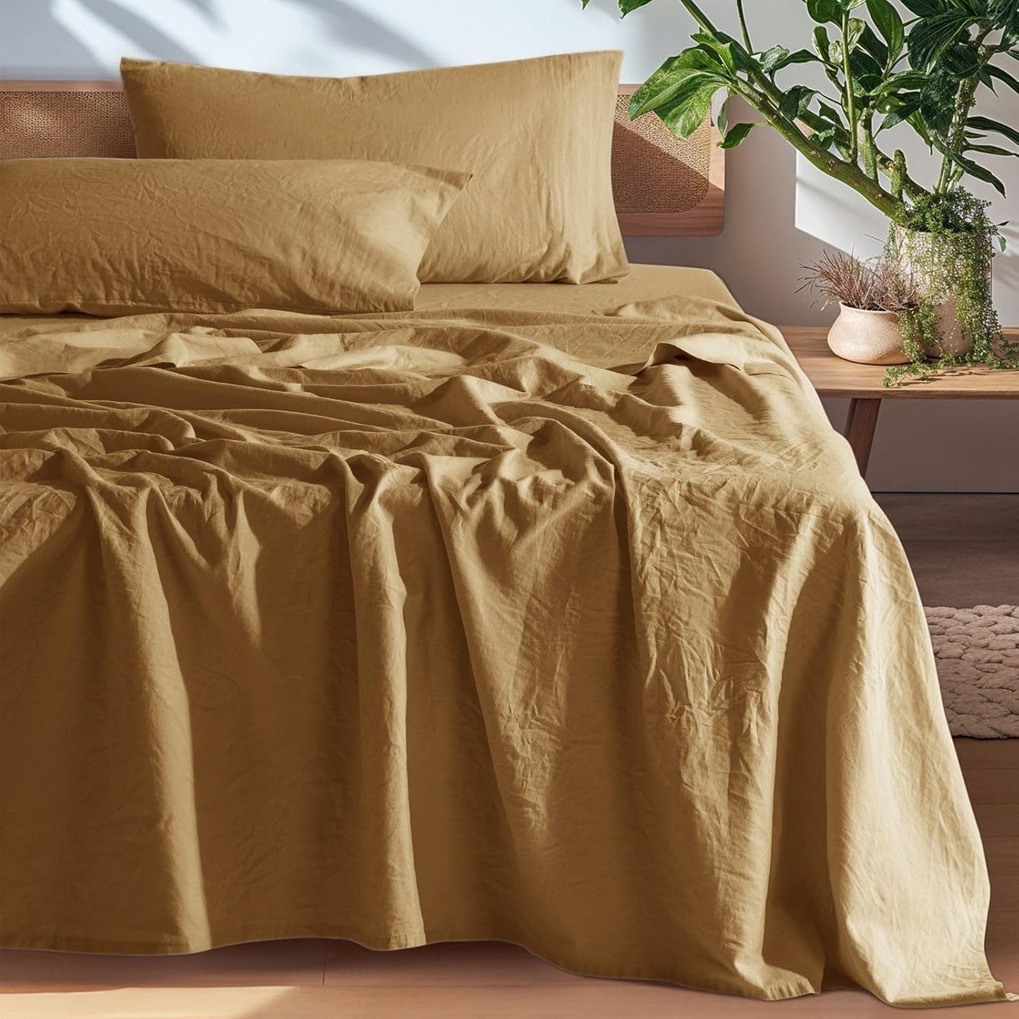 SONORO KATE 100% French Pure Linen Sheets, Breathable and Durable Linen King Size Sheets, Anti-Tear Linen Bed Sheets, Machine Washable, 16 Inch Deep Pocket - 4 Piece (Natural Linen, King)
