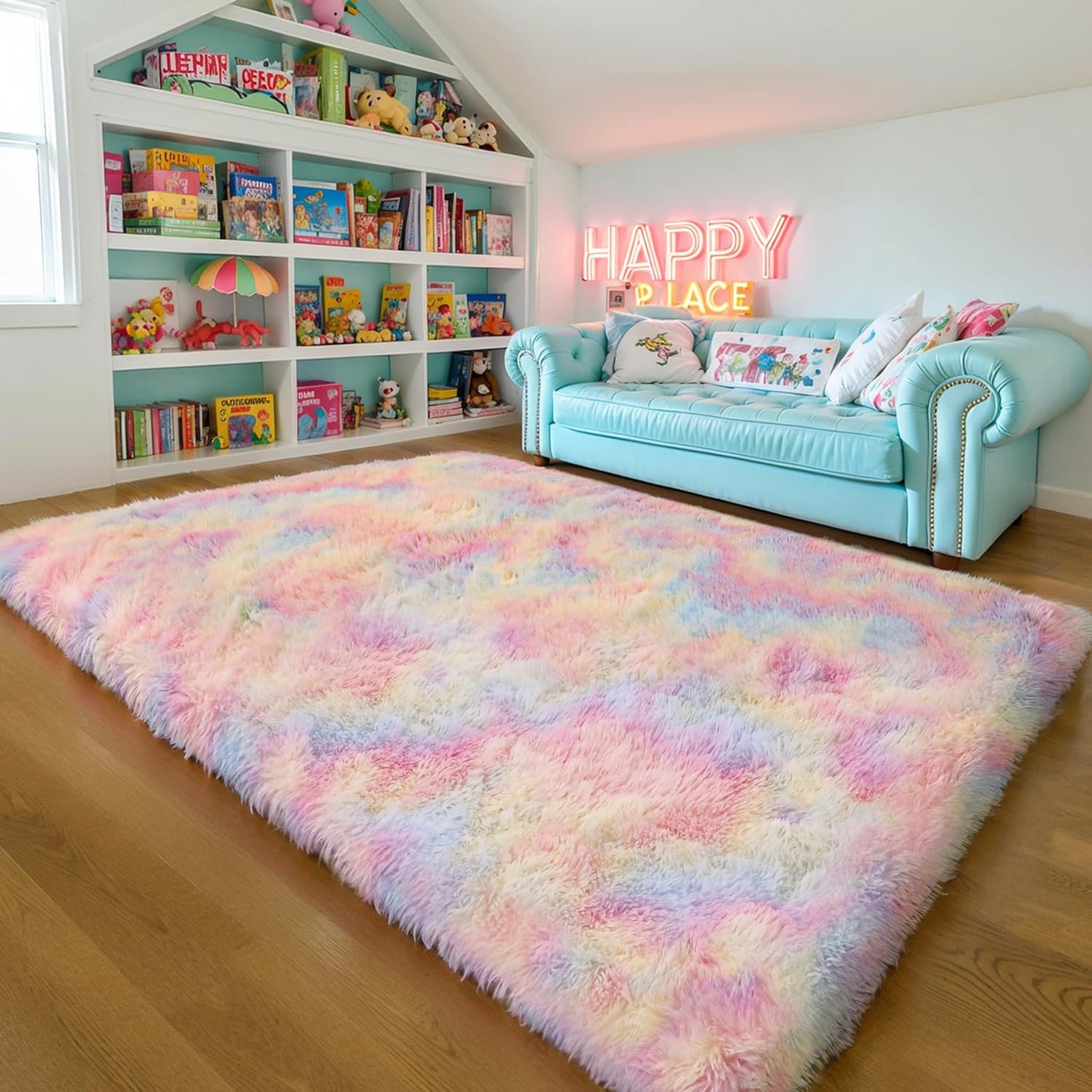 4x6 Light Grey Fluffy Shag Area Rug for Bedroom, Ultra Soft Fuzzy Plush Washable Carpet for Living Room, Modern Cozy Non Skid Furry Shaggy Rug for Kids Baby Boys Nursery Dorm,Tie-Dye Gray