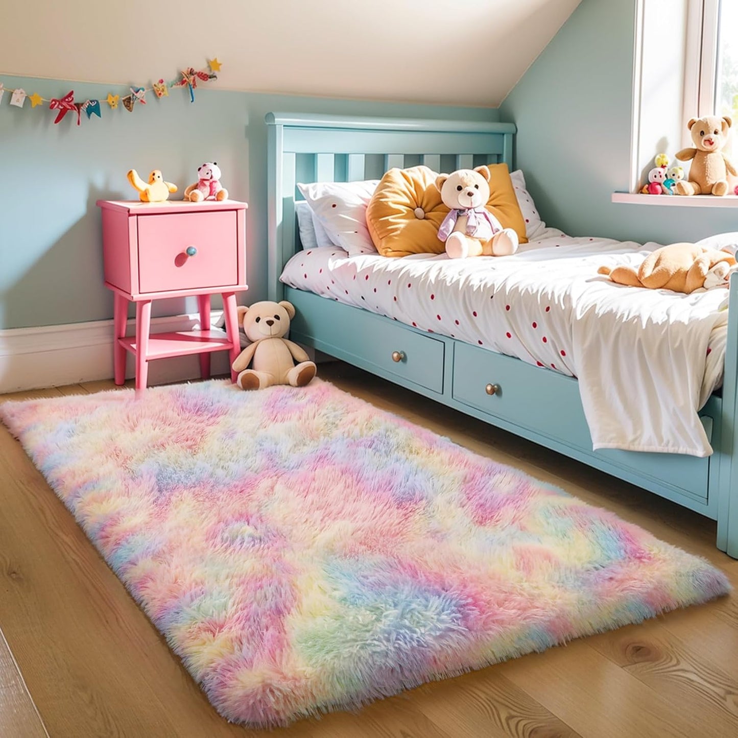 4x6 Light Grey Fluffy Shag Area Rug for Bedroom, Ultra Soft Fuzzy Plush Washable Carpet for Living Room, Modern Cozy Non Skid Furry Shaggy Rug for Kids Baby Boys Nursery Dorm,Tie-Dye Gray