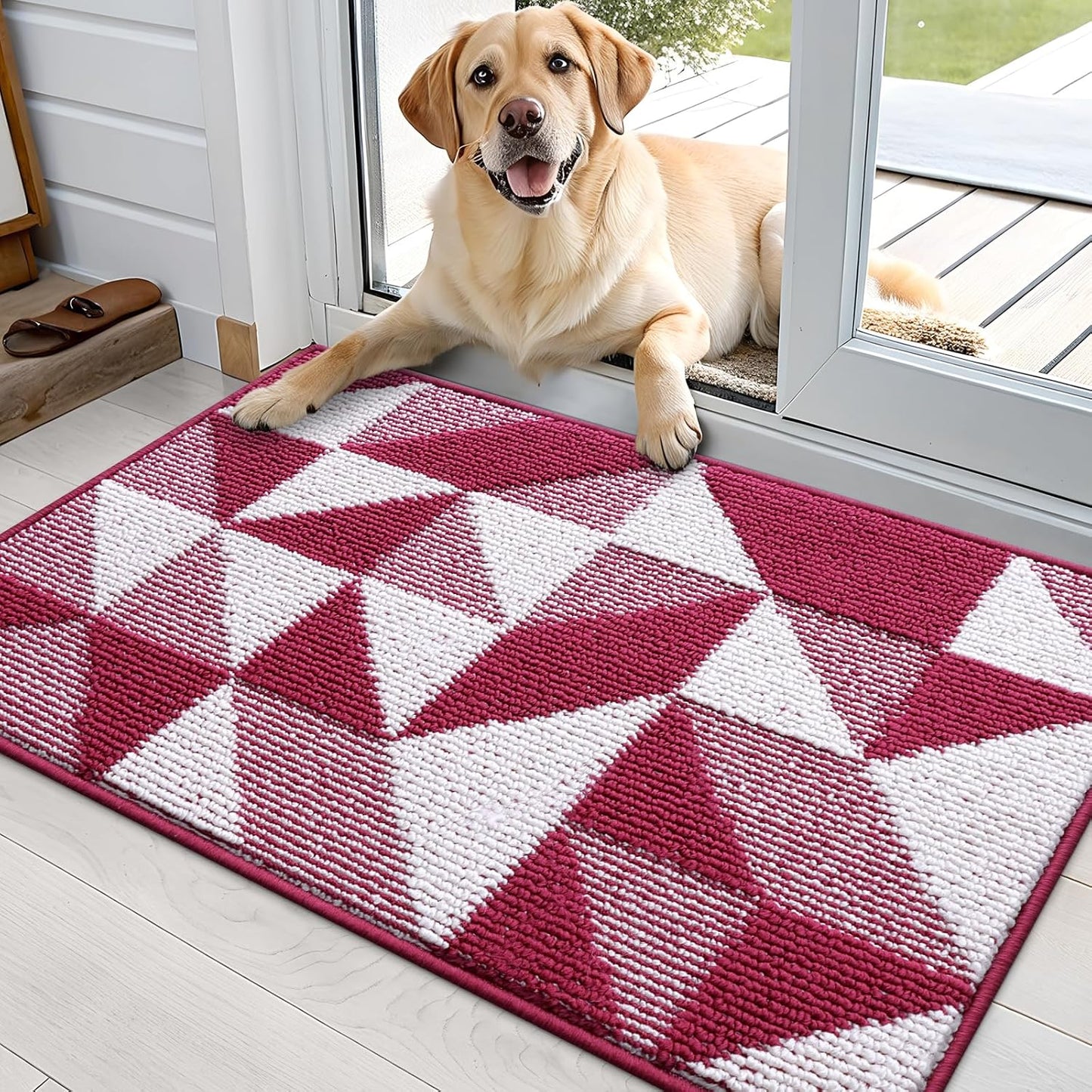 OLANLY Door Mat Indoor Entrance Washable 32x20, Odor-Free Low-Profile Front Back Geometric Doormat, Absorbent Resist Dirt Entry Carpet, Easy to Clean Sturdy Inside Floor Mats for Entryway, Black