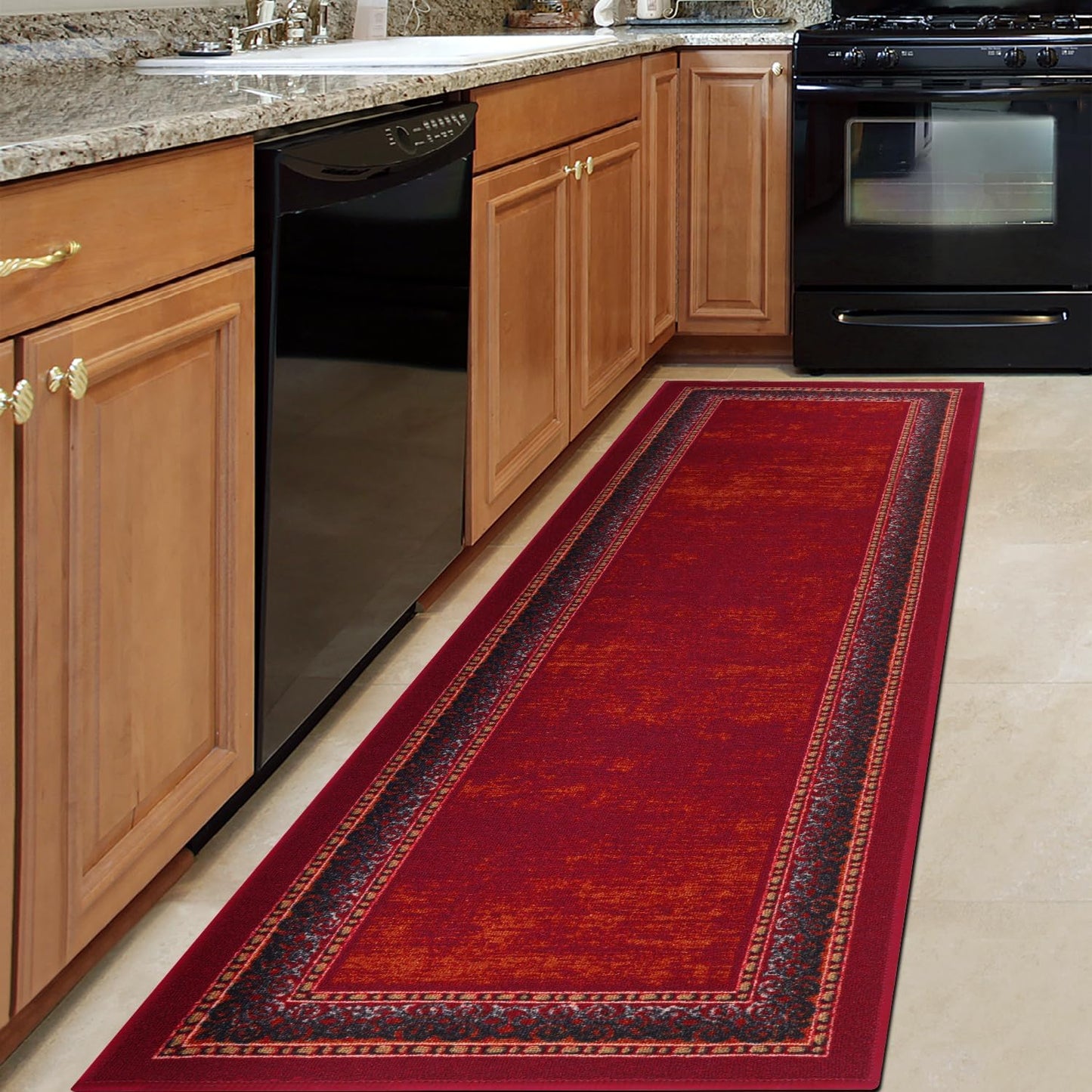 Antep Rugs Alfombras Bordered Modern 5x7 Non-Slip (Non-Skid) Low Pile Rubber Backing Indoor Area Rug (Maroon Red, 5' x 7')