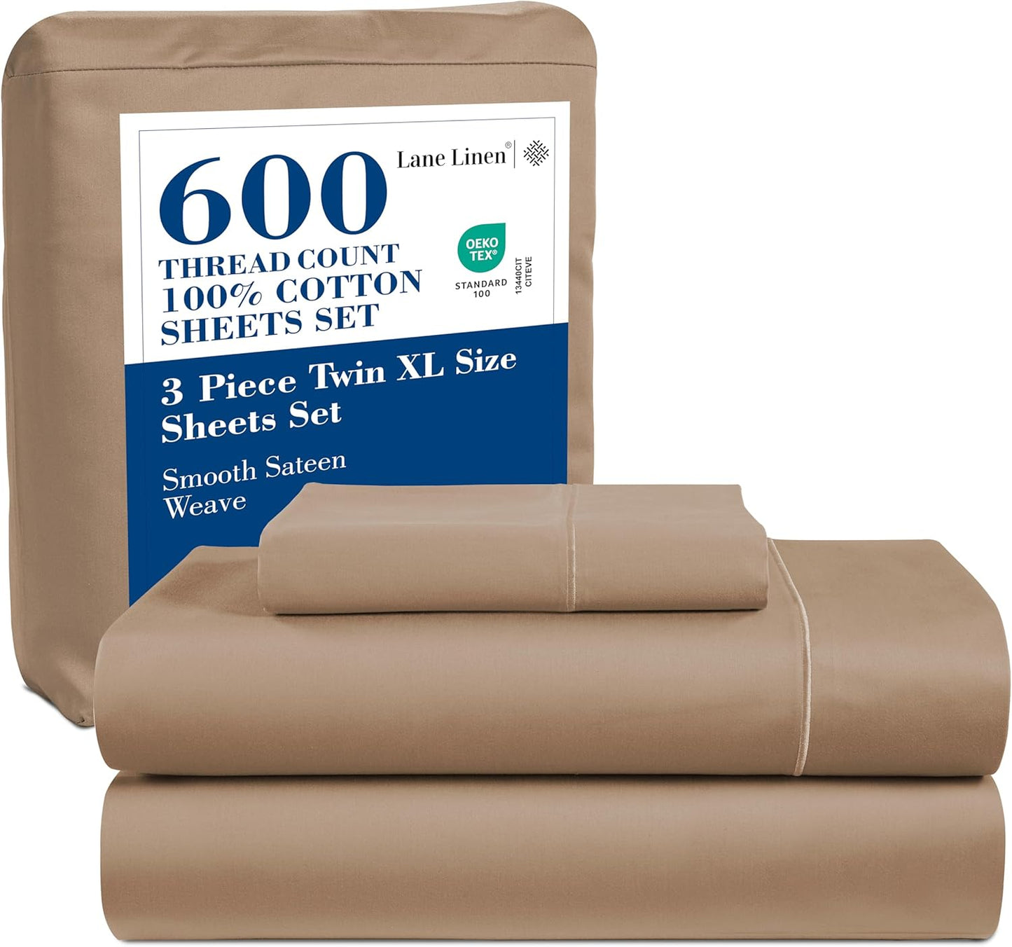 LANE LINEN 100% Cotton White Queen Size Sheet Set – Luxurious Hotel-Quality Sateen Weave, Fully Elasticized Mercerized Cotton, Deep Pocket 4-Piece Set, Naturally Cooling & Comfortable