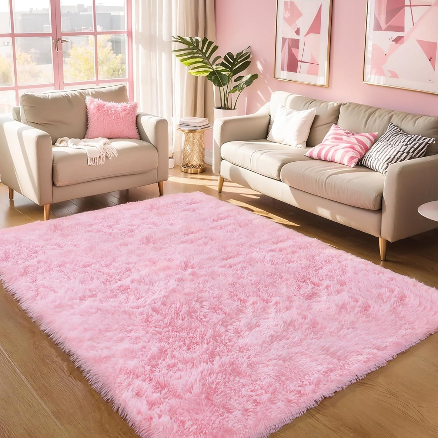 4x6 Light Grey Fluffy Shag Area Rug for Bedroom, Ultra Soft Fuzzy Plush Washable Carpet for Living Room, Modern Cozy Non Skid Furry Shaggy Rug for Kids Baby Boys Nursery Dorm,Tie-Dye Gray