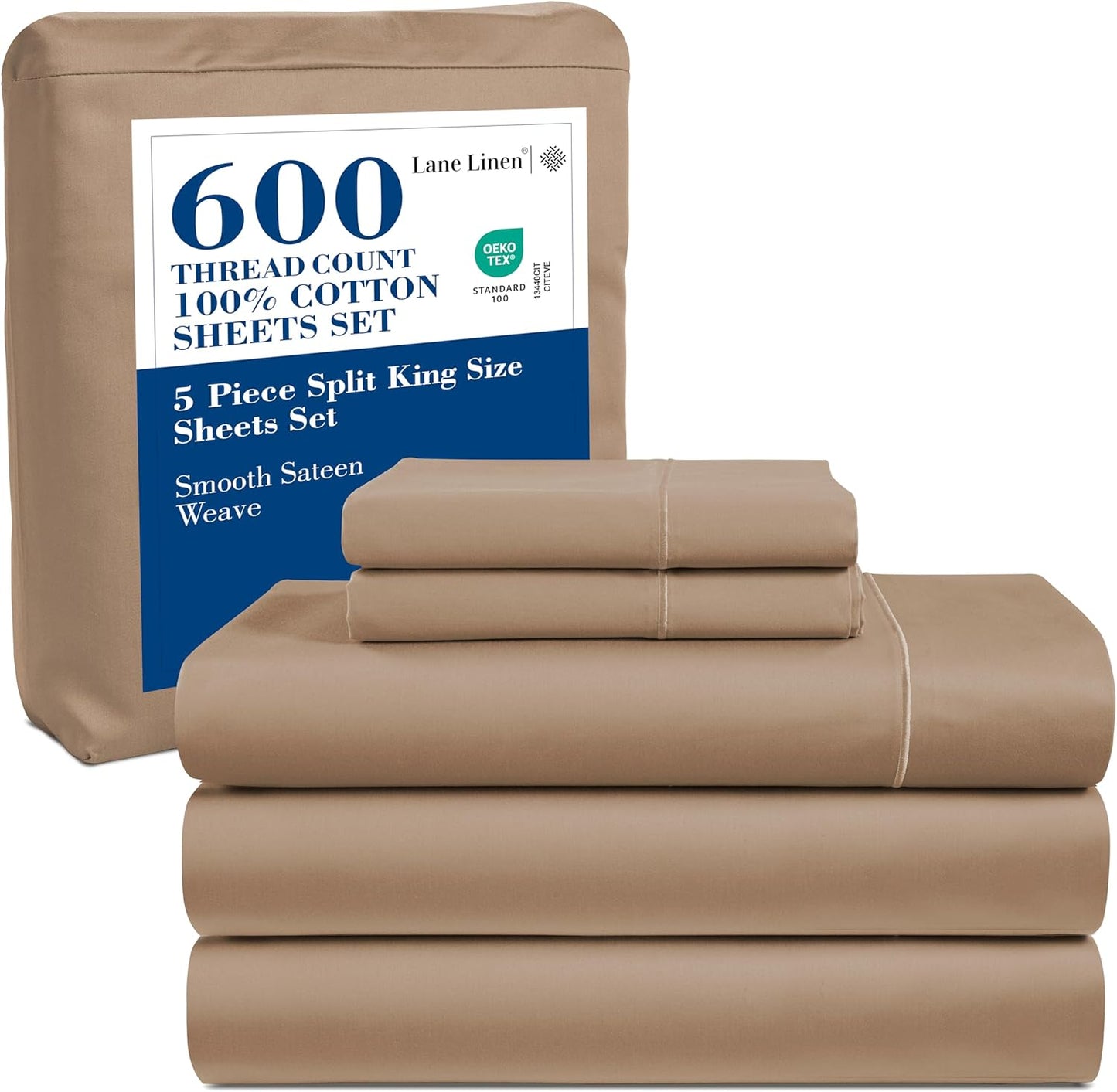 LANE LINEN 100% Cotton White Queen Size Sheet Set – Luxurious Hotel-Quality Sateen Weave, Fully Elasticized Mercerized Cotton, Deep Pocket 4-Piece Set, Naturally Cooling & Comfortable