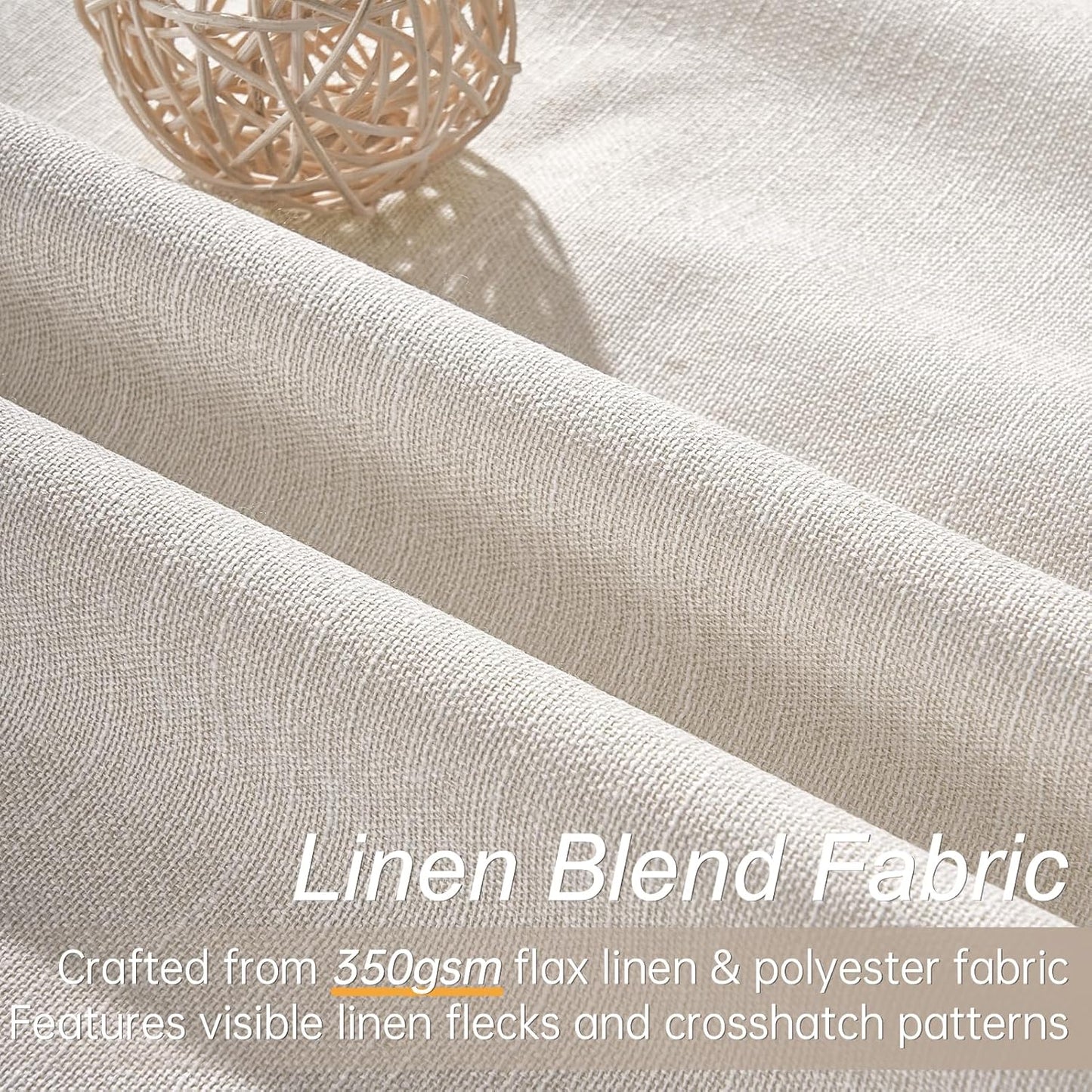 Topfinel Linen Blackout Curtains 96 Inch Long, Boho Farmhouse Ivory Birch Viral Drapes Pinch Pleated Curtains with Hooks for Living Room, Neutral 8 FT Back Tab Bedroom Curtains 52" X 96" 2 Panels