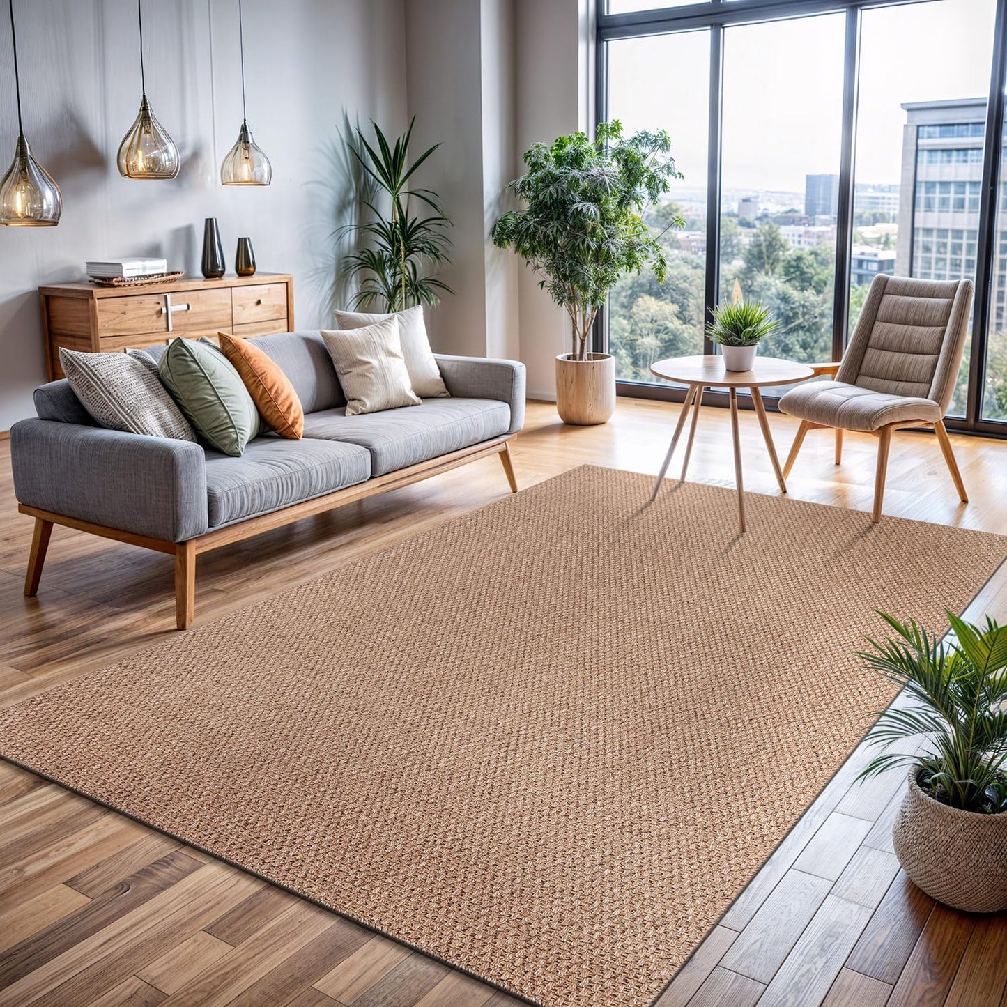 CAMILSON Easy Jute Rug 8x10, Indoor Outdoor Natural Color Fiber Area Rugs for Living Room and Patio Rug Herringbone Seagrass Boho Woven Design Easy-Cleaning Washable Outside Carpet Alfombras 8 x 10