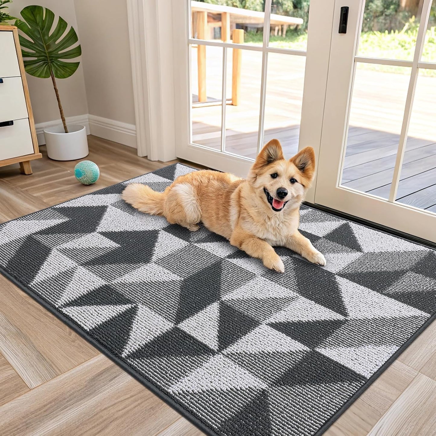 OLANLY Door Mat Indoor Entrance Washable 32x20, Odor-Free Low-Profile Front Back Geometric Doormat, Absorbent Resist Dirt Entry Carpet, Easy to Clean Sturdy Inside Floor Mats for Entryway, Black