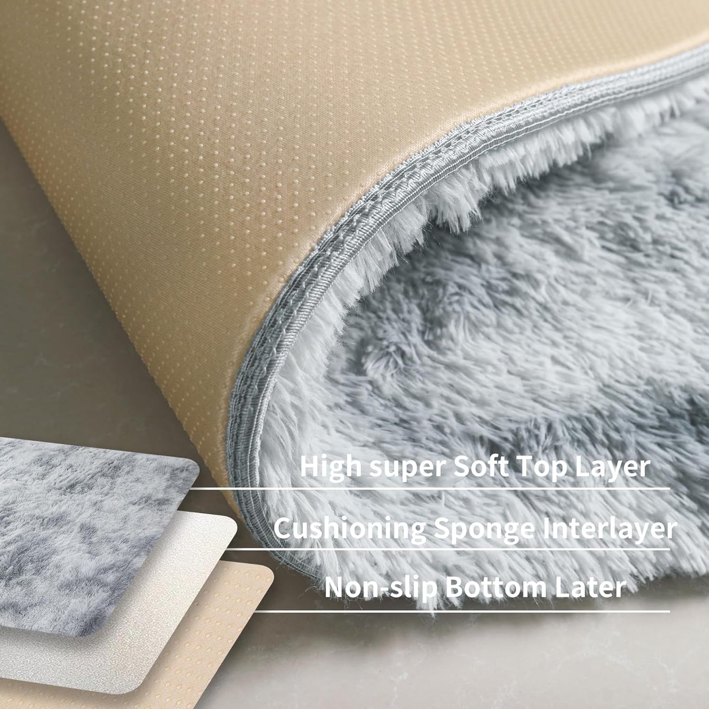 4x6 Light Grey Fluffy Shag Area Rug for Bedroom, Ultra Soft Fuzzy Plush Washable Carpet for Living Room, Modern Cozy Non Skid Furry Shaggy Rug for Kids Baby Boys Nursery Dorm,Tie-Dye Gray