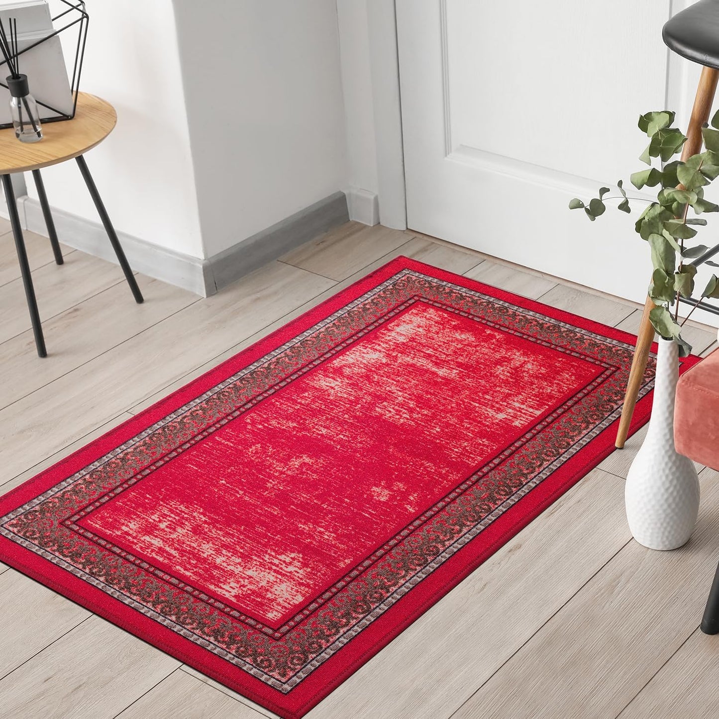 Antep Rugs Alfombras Bordered Modern 5x7 Non-Slip (Non-Skid) Low Pile Rubber Backing Indoor Area Rug (Maroon Red, 5' x 7')
