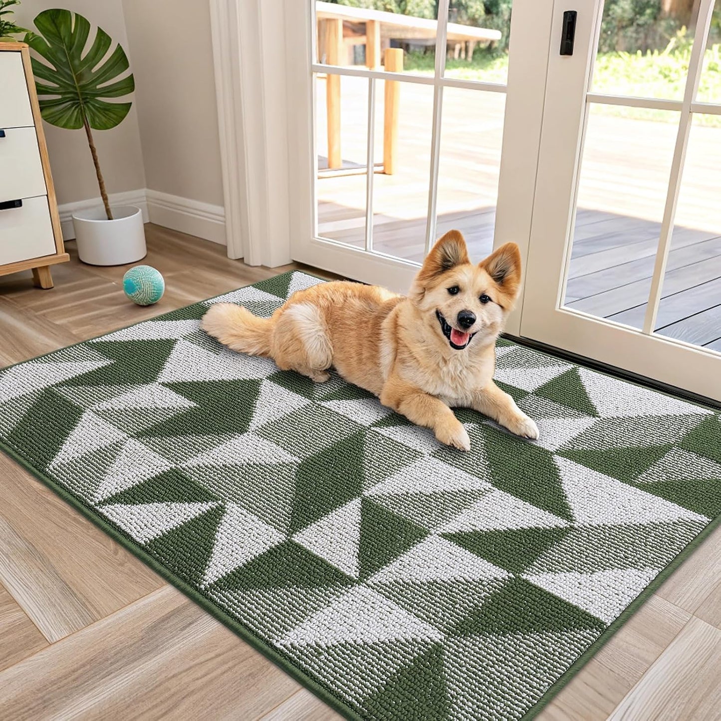 OLANLY Door Mat Indoor Entrance Washable 32x20, Odor-Free Low-Profile Front Back Geometric Doormat, Absorbent Resist Dirt Entry Carpet, Easy to Clean Sturdy Inside Floor Mats for Entryway, Black