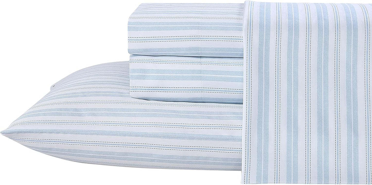 Laura Ashley - Queen Bed Sheets, Smooth & Silky Sateen Cotton Bedding with Matching Pillowcases, Deep Pocket, Oeko-Tex Certified (Ramona Blue)
