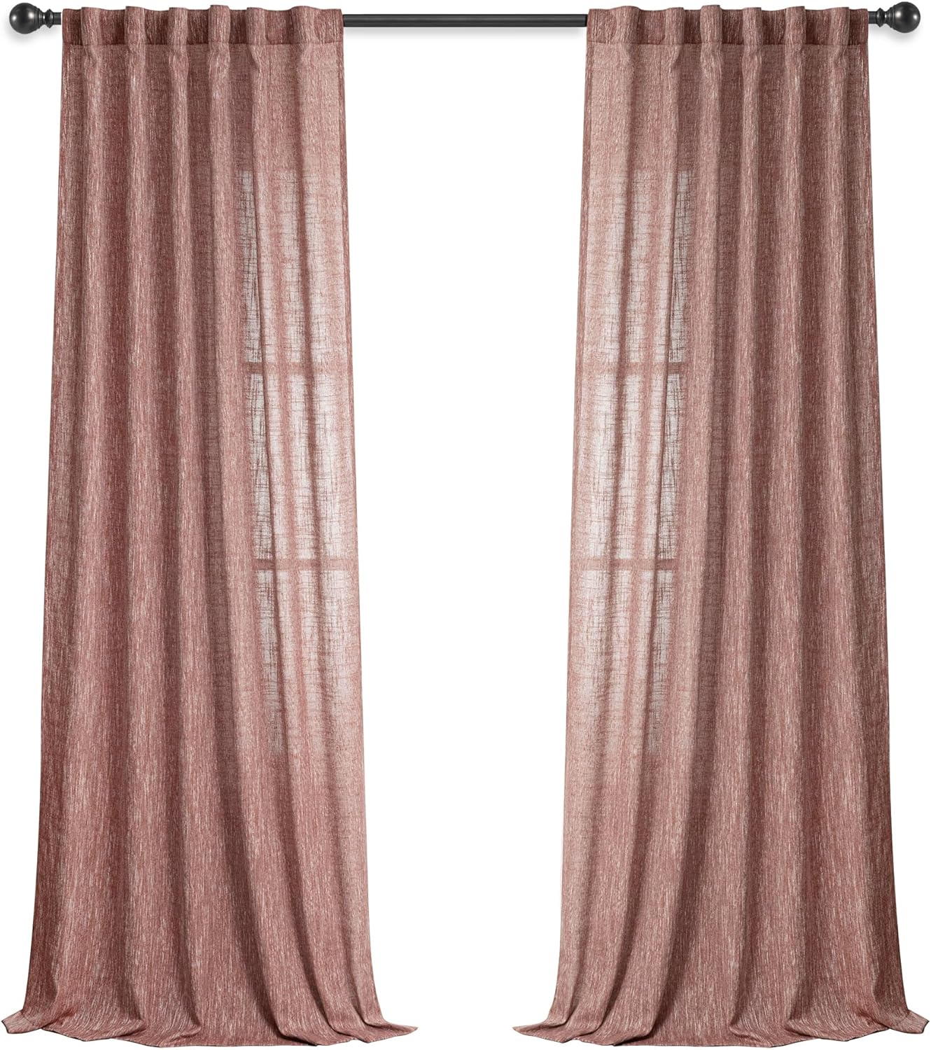 MYSKY HOME Linen Curtains for Living Room, Natural Semi Sheer Curtains & Drapes 84 inches Length 2 Panels Set Farmhouse Country Boho Style Back Tab Draperies for Sliding Glass Door, 50" Wide, Linen