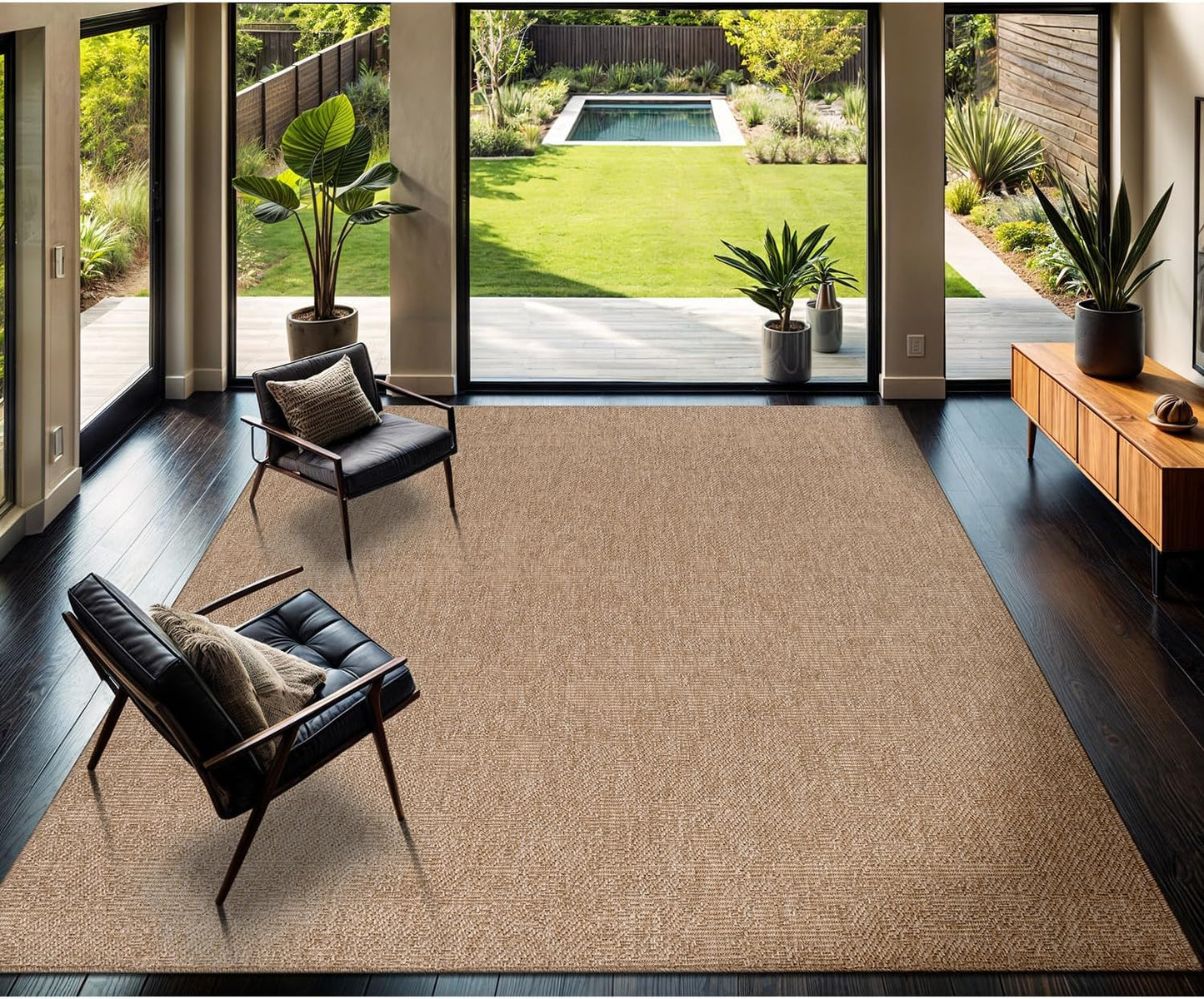 CAMILSON Easy Jute Rug 8x10, Indoor Outdoor Natural Color Fiber Area Rugs for Living Room and Patio Rug Herringbone Seagrass Boho Woven Design Easy-Cleaning Washable Outside Carpet Alfombras 8 x 10