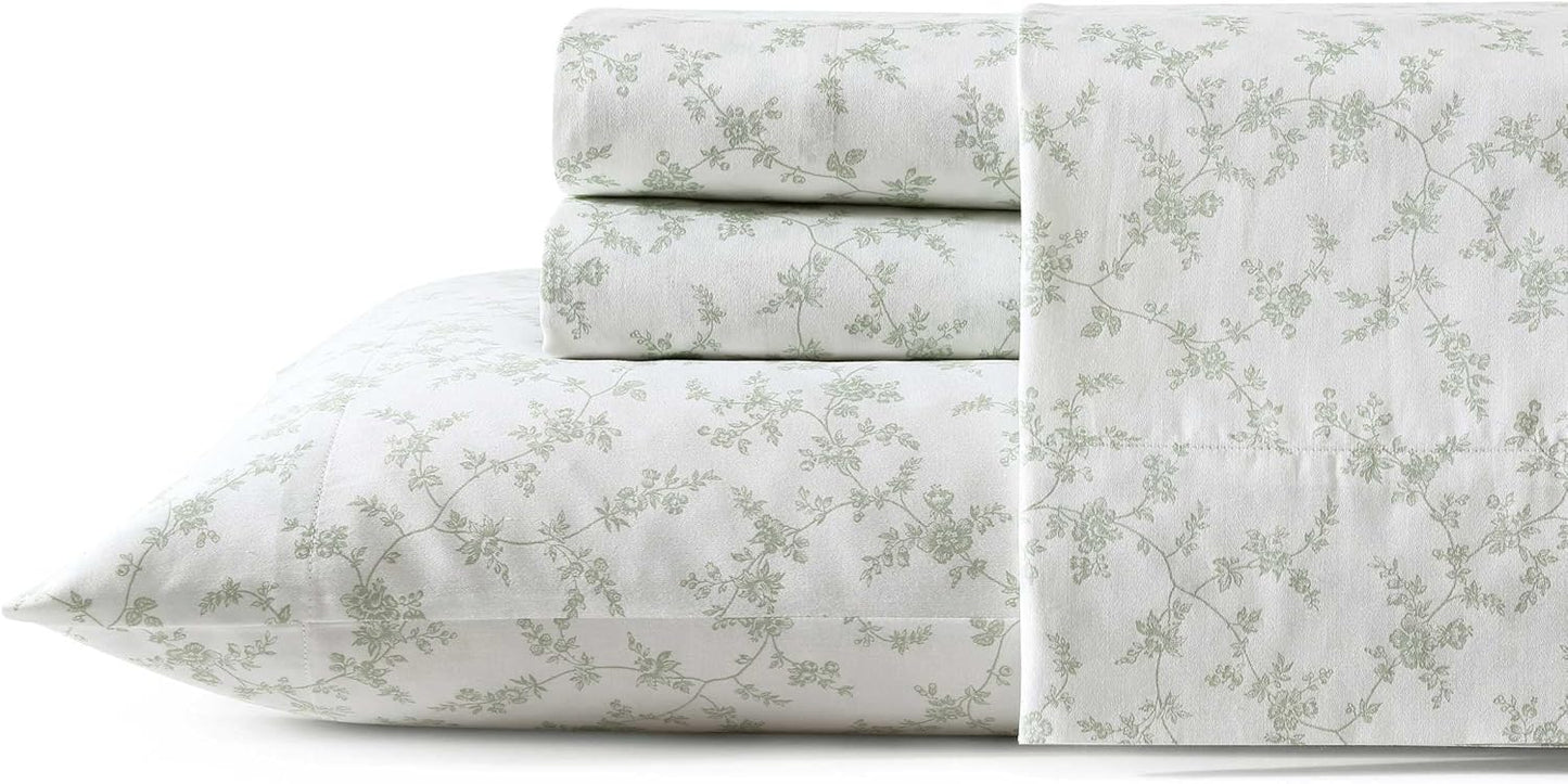 Laura Ashley - Queen Bed Sheets, Smooth & Silky Sateen Cotton Bedding with Matching Pillowcases, Deep Pocket, Oeko-Tex Certified (Ramona Blue)