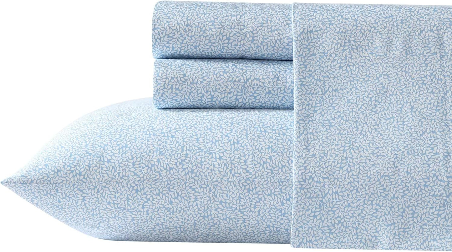 Laura Ashley - Queen Bed Sheets, Smooth & Silky Sateen Cotton Bedding with Matching Pillowcases, Deep Pocket, Oeko-Tex Certified (Ramona Blue)