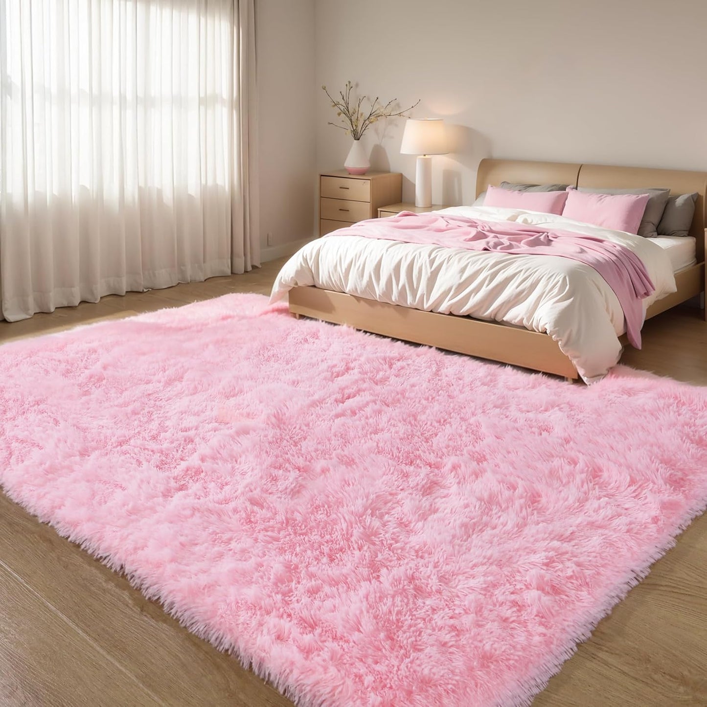 4x6 Light Grey Fluffy Shag Area Rug for Bedroom, Ultra Soft Fuzzy Plush Washable Carpet for Living Room, Modern Cozy Non Skid Furry Shaggy Rug for Kids Baby Boys Nursery Dorm,Tie-Dye Gray
