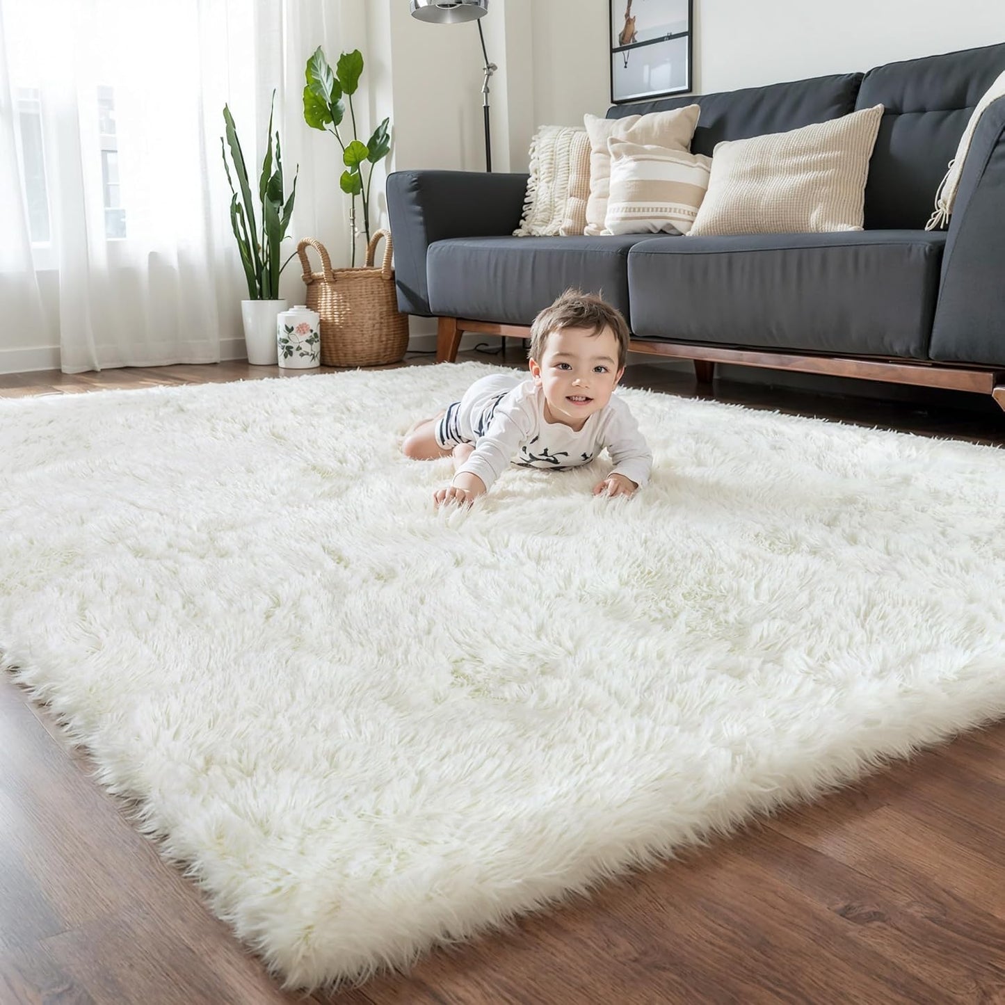 4x6 Light Grey Fluffy Shag Area Rug for Bedroom, Ultra Soft Fuzzy Plush Washable Carpet for Living Room, Modern Cozy Non Skid Furry Shaggy Rug for Kids Baby Boys Nursery Dorm,Tie-Dye Gray