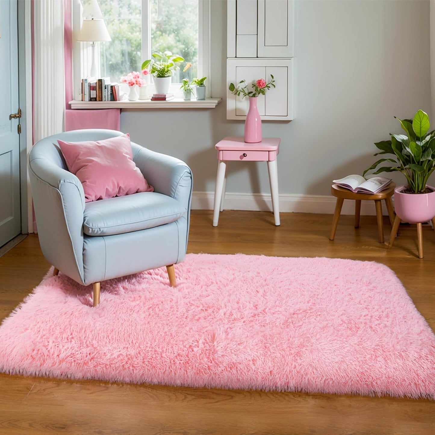 4x6 Light Grey Fluffy Shag Area Rug for Bedroom, Ultra Soft Fuzzy Plush Washable Carpet for Living Room, Modern Cozy Non Skid Furry Shaggy Rug for Kids Baby Boys Nursery Dorm,Tie-Dye Gray