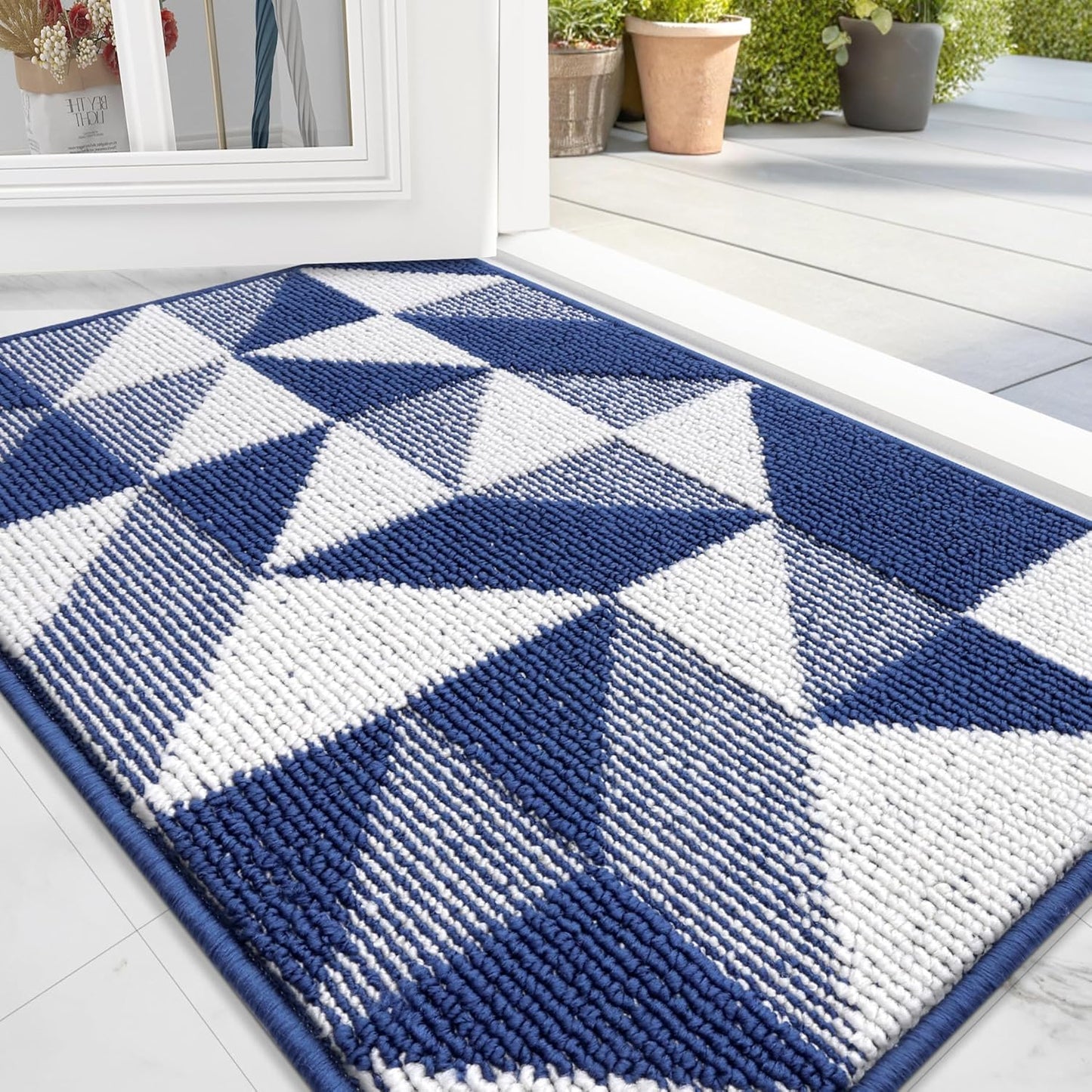 OLANLY Door Mat Indoor Entrance Washable 32x20, Odor-Free Low-Profile Front Back Geometric Doormat, Absorbent Resist Dirt Entry Carpet, Easy to Clean Sturdy Inside Floor Mats for Entryway, Black
