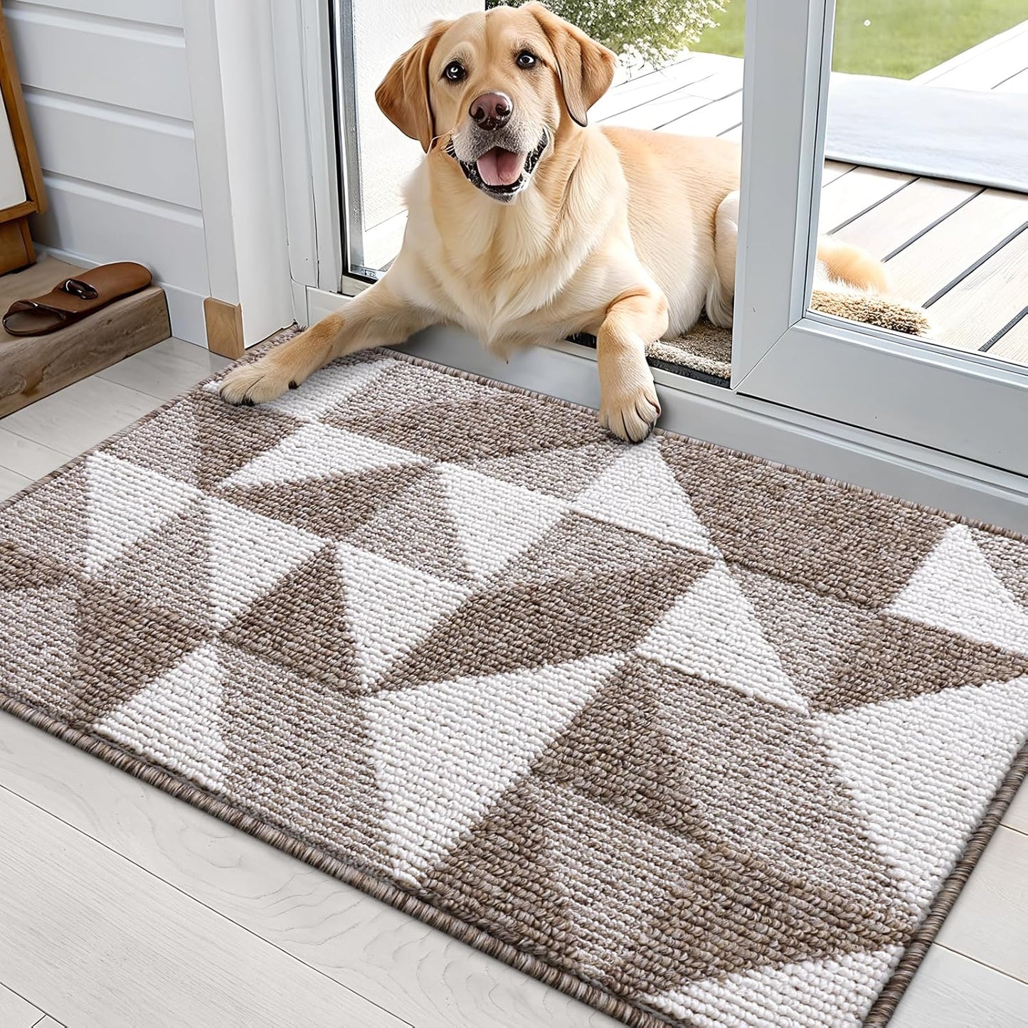 OLANLY Door Mat Indoor Entrance Washable 32x20, Odor-Free Low-Profile Front Back Geometric Doormat, Absorbent Resist Dirt Entry Carpet, Easy to Clean Sturdy Inside Floor Mats for Entryway, Black