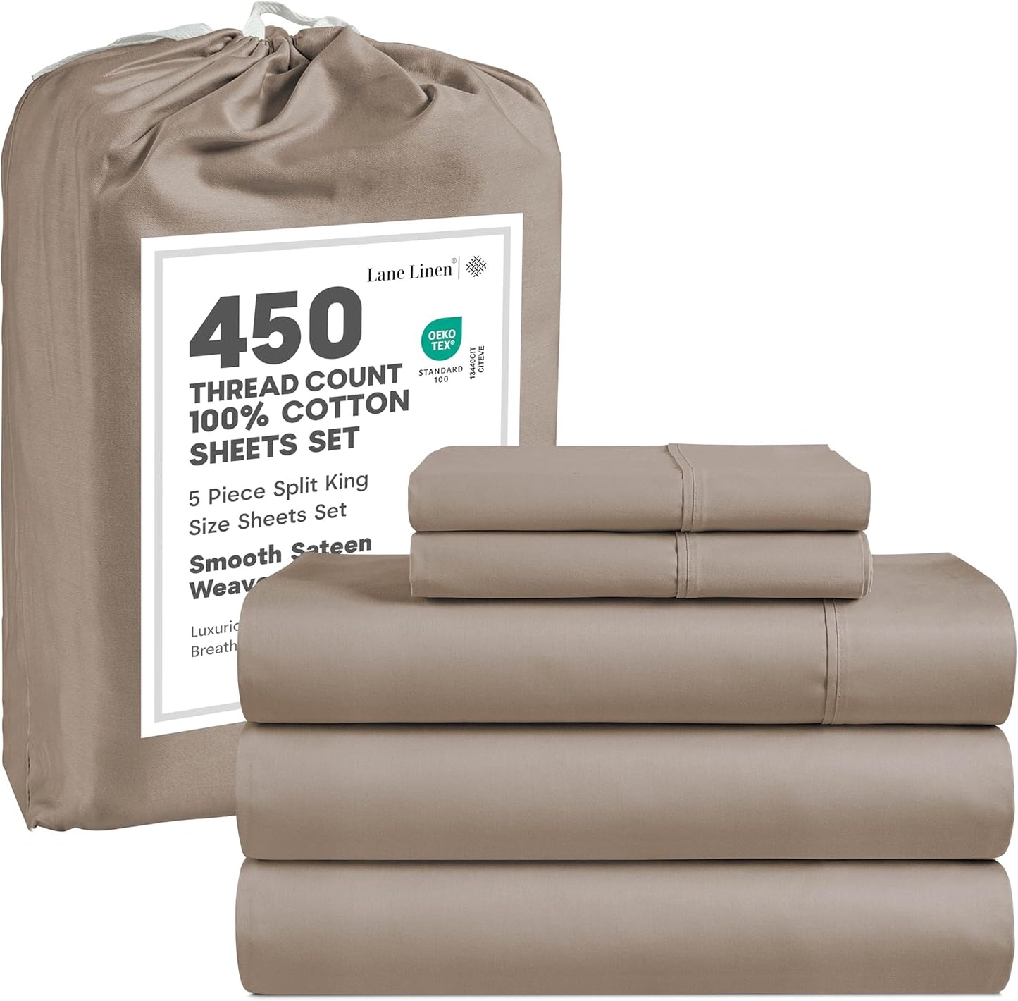 LANE LINEN 100% Cotton Sheets – 450 Thread Count Naturally Cooling Twin Sheets Set, Soft & Comfy Sateen Weave, Deep Pocket Fits 15” Mattress, Fade-Resistant Hotel Bedding, White