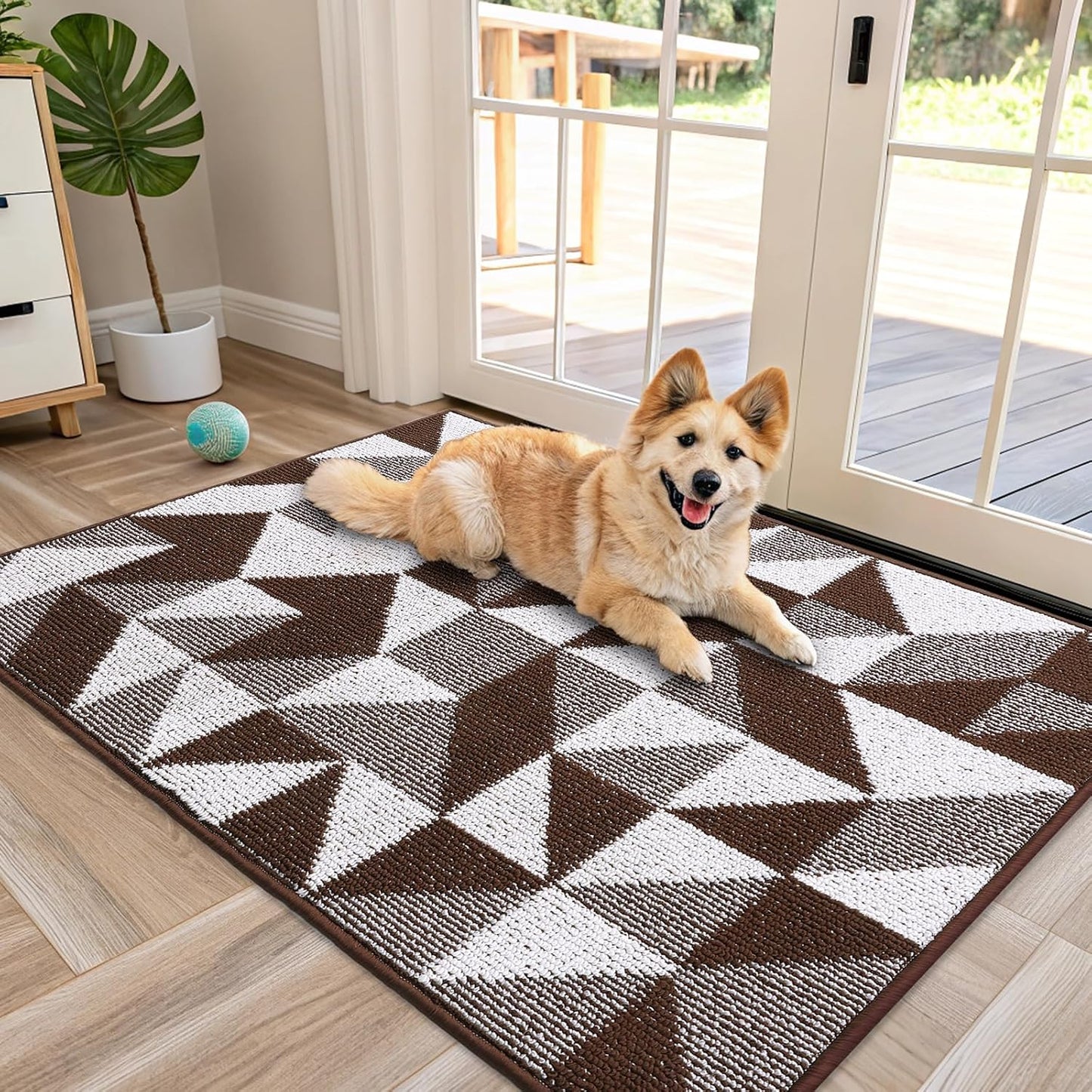 OLANLY Door Mat Indoor Entrance Washable 32x20, Odor-Free Low-Profile Front Back Geometric Doormat, Absorbent Resist Dirt Entry Carpet, Easy to Clean Sturdy Inside Floor Mats for Entryway, Black