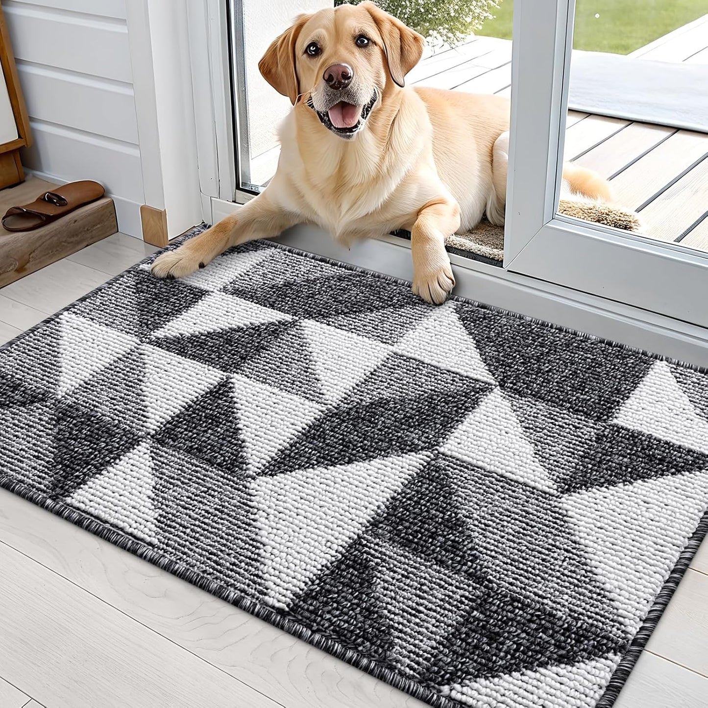 OLANLY Door Mat Indoor Entrance Washable 32x20, Odor-Free Low-Profile Front Back Geometric Doormat, Absorbent Resist Dirt Entry Carpet, Easy to Clean Sturdy Inside Floor Mats for Entryway, Black