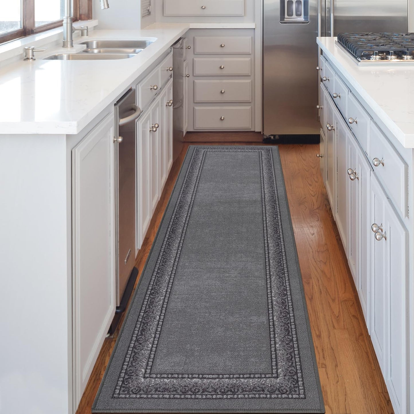 Antep Rugs Alfombras Bordered Modern 5x7 Non-Slip (Non-Skid) Low Pile Rubber Backing Indoor Area Rug (Maroon Red, 5' x 7')