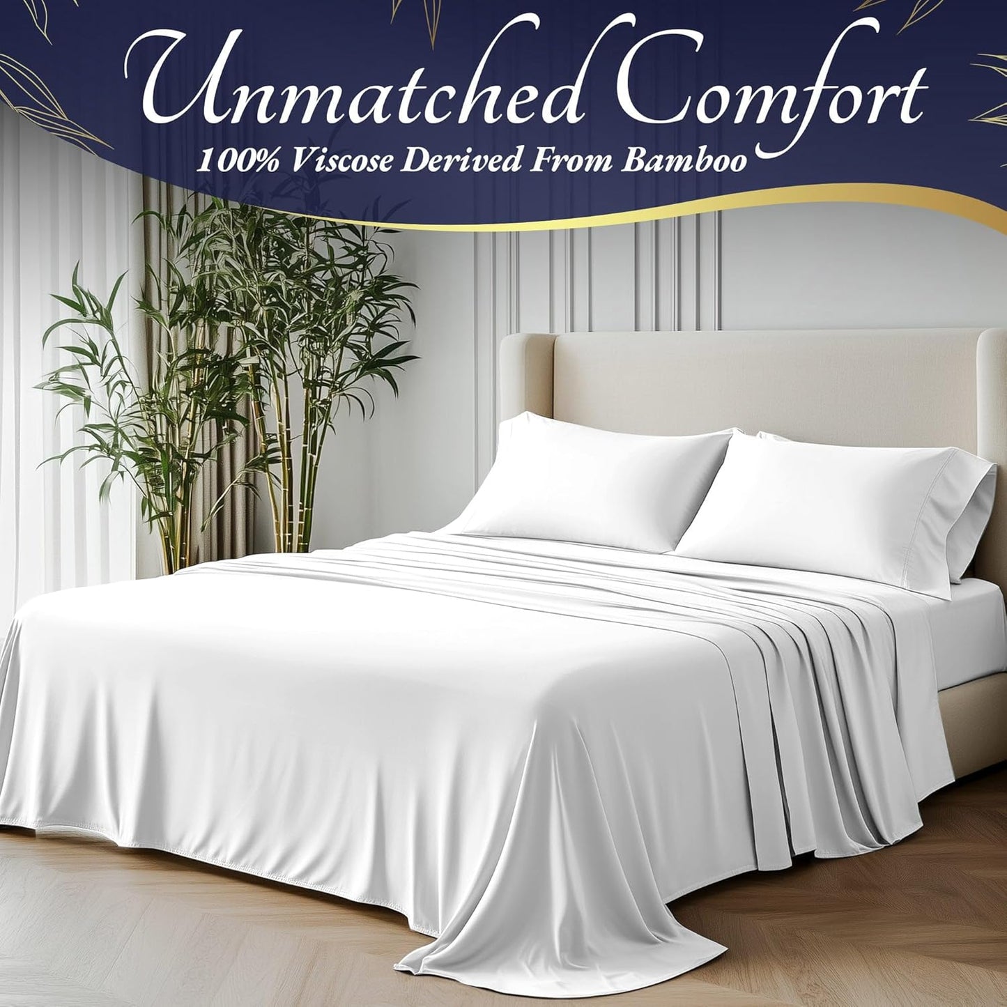 DECOLURE 100% Viscose Derived from Bamboo Sheets King Size 4pcs - Ultra Soft & Luxuriously Cooling, 17" Deep Pocket, Double Stitching, Perfect for Hot Sleepers - King Bed Sheets (White)