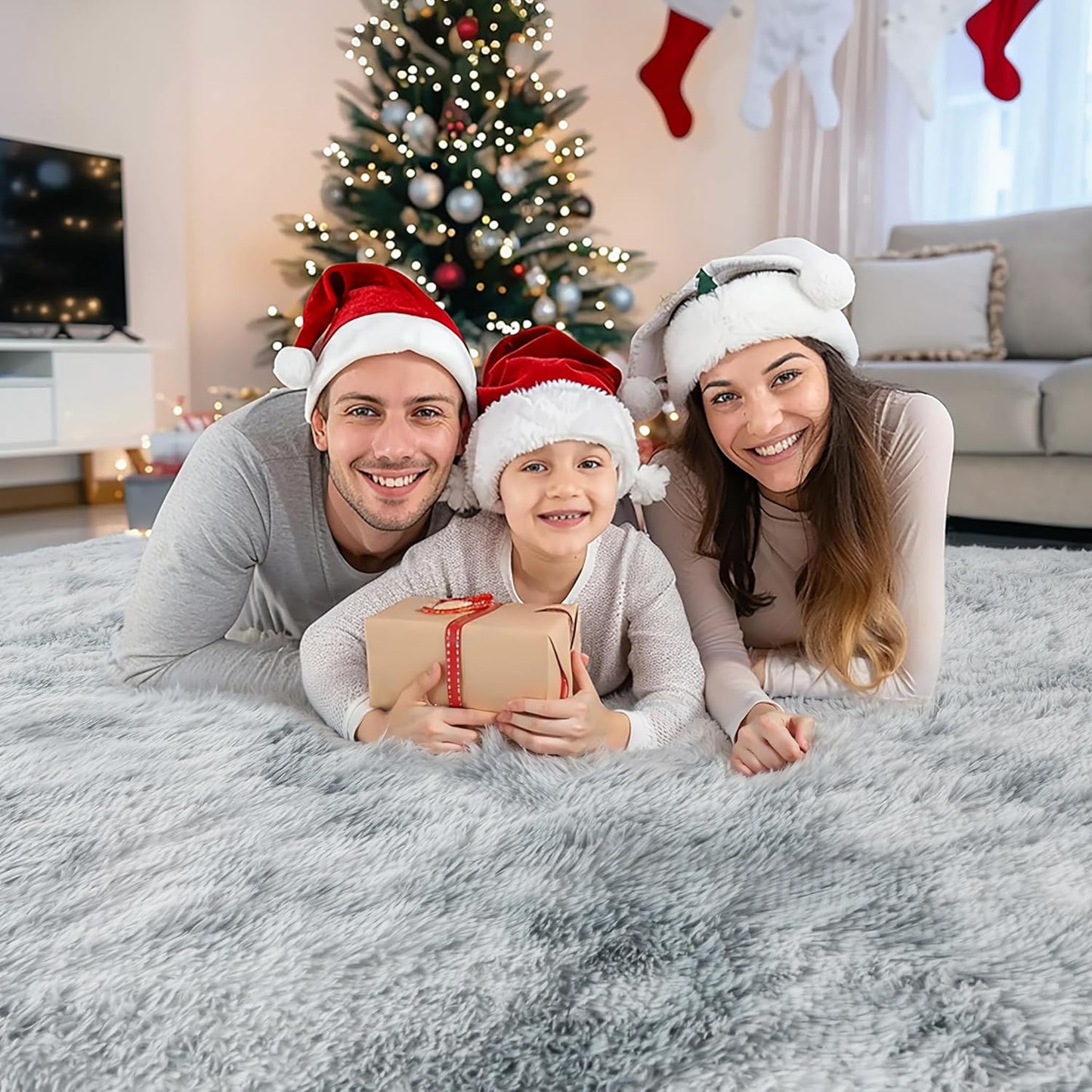 4x6 Light Grey Fluffy Shag Area Rug for Bedroom, Ultra Soft Fuzzy Plush Washable Carpet for Living Room, Modern Cozy Non Skid Furry Shaggy Rug for Kids Baby Boys Nursery Dorm,Tie-Dye Gray